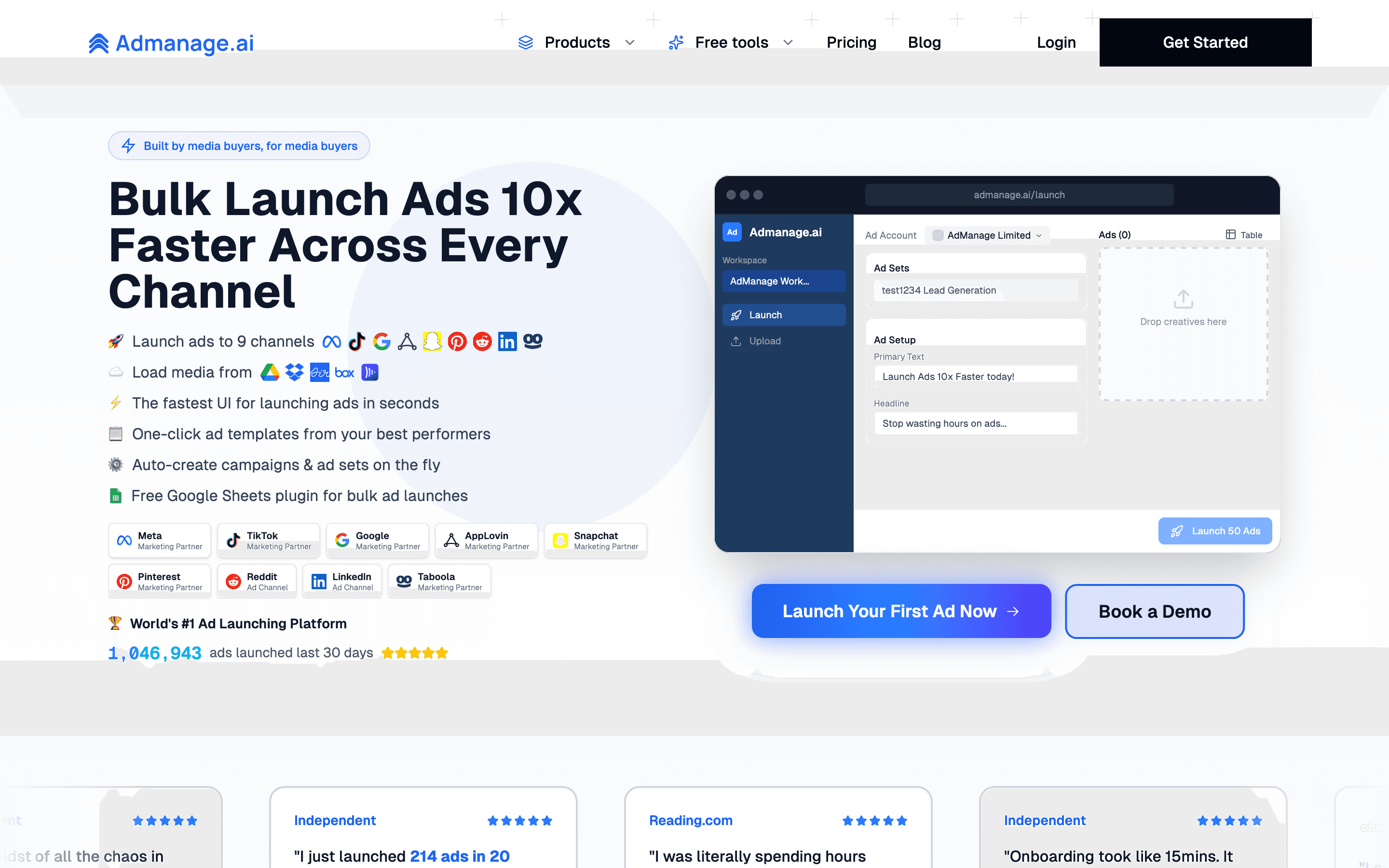 AdManage.ai homepage