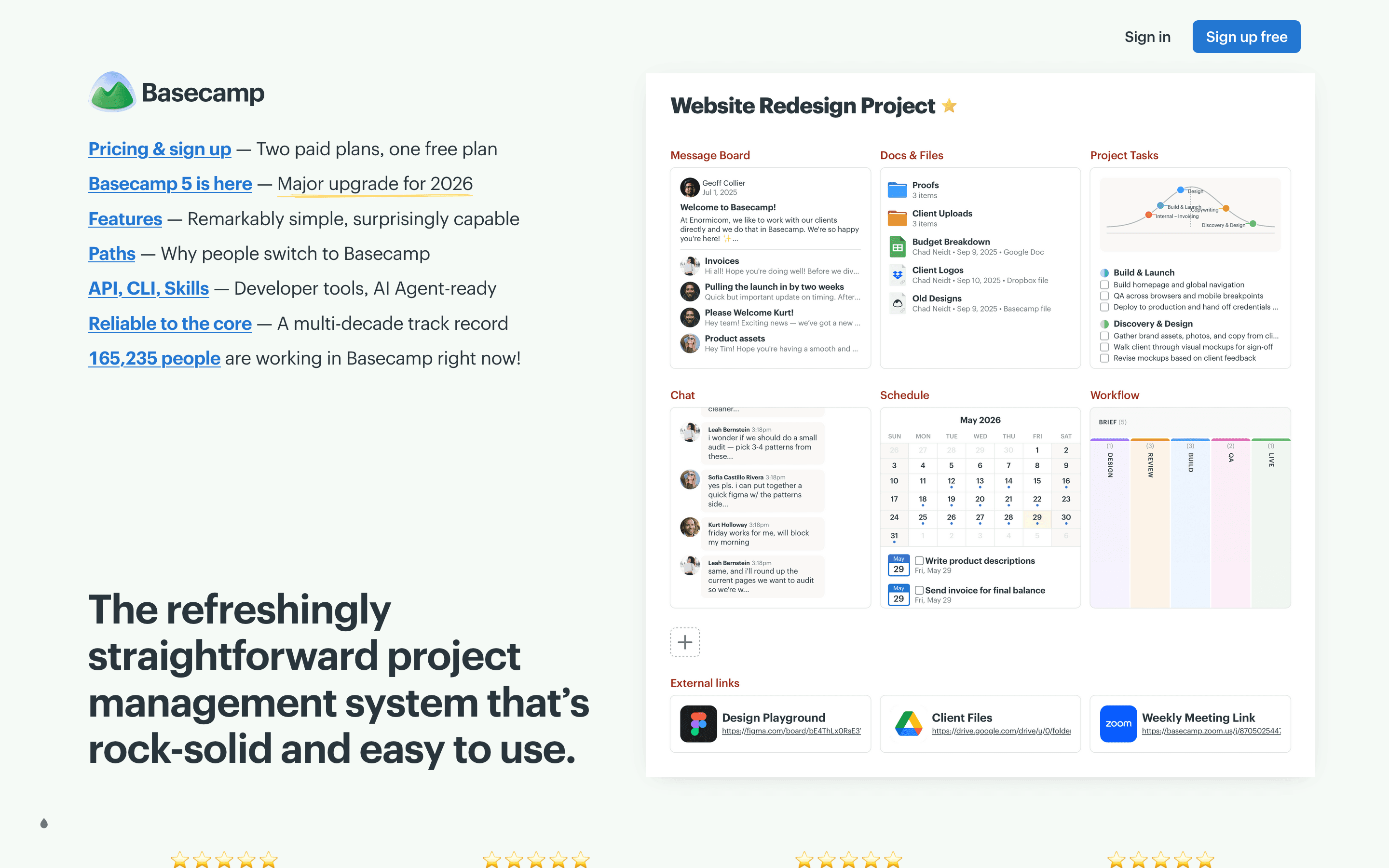 Basecamp homepage
