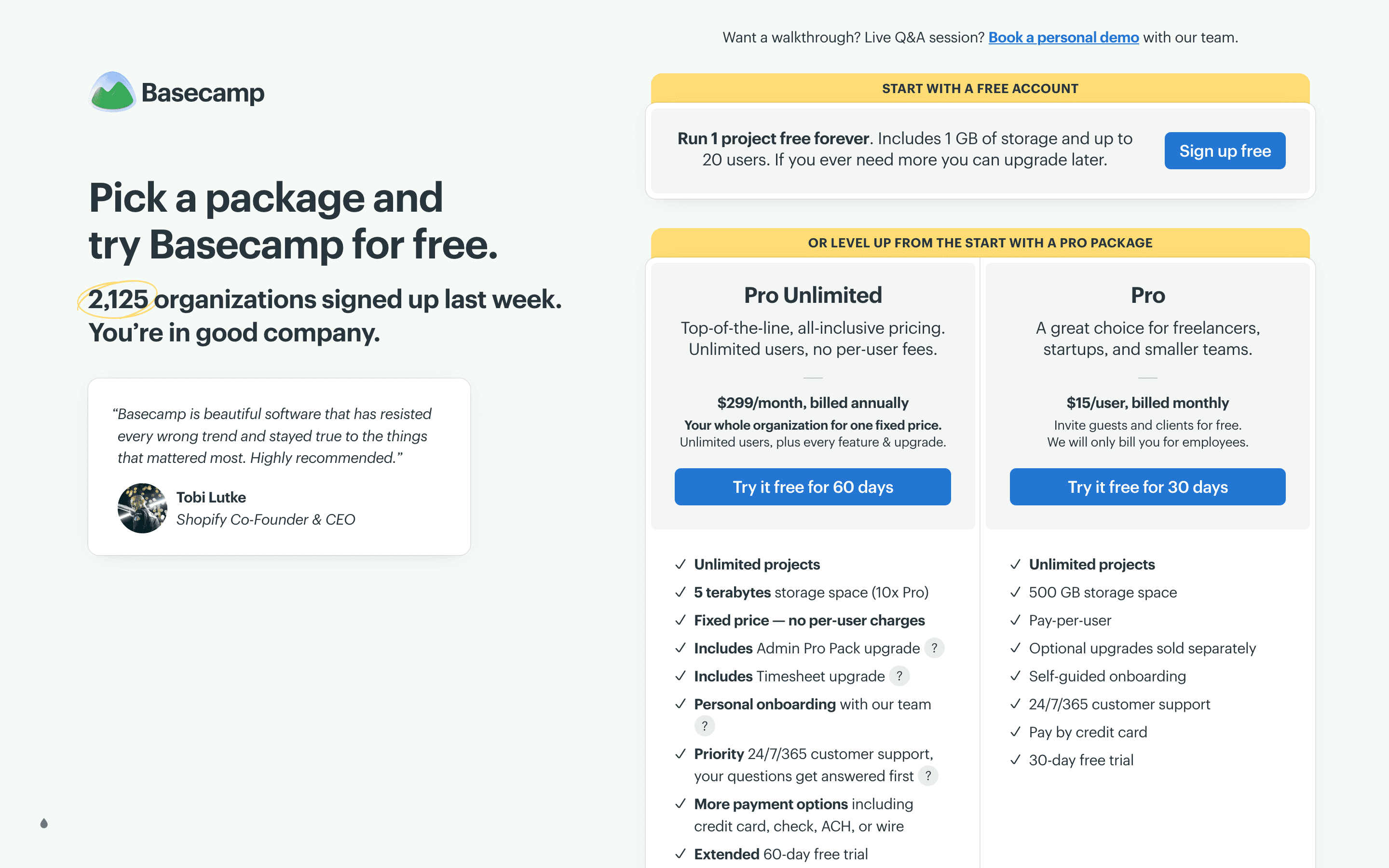 Basecamp pricing