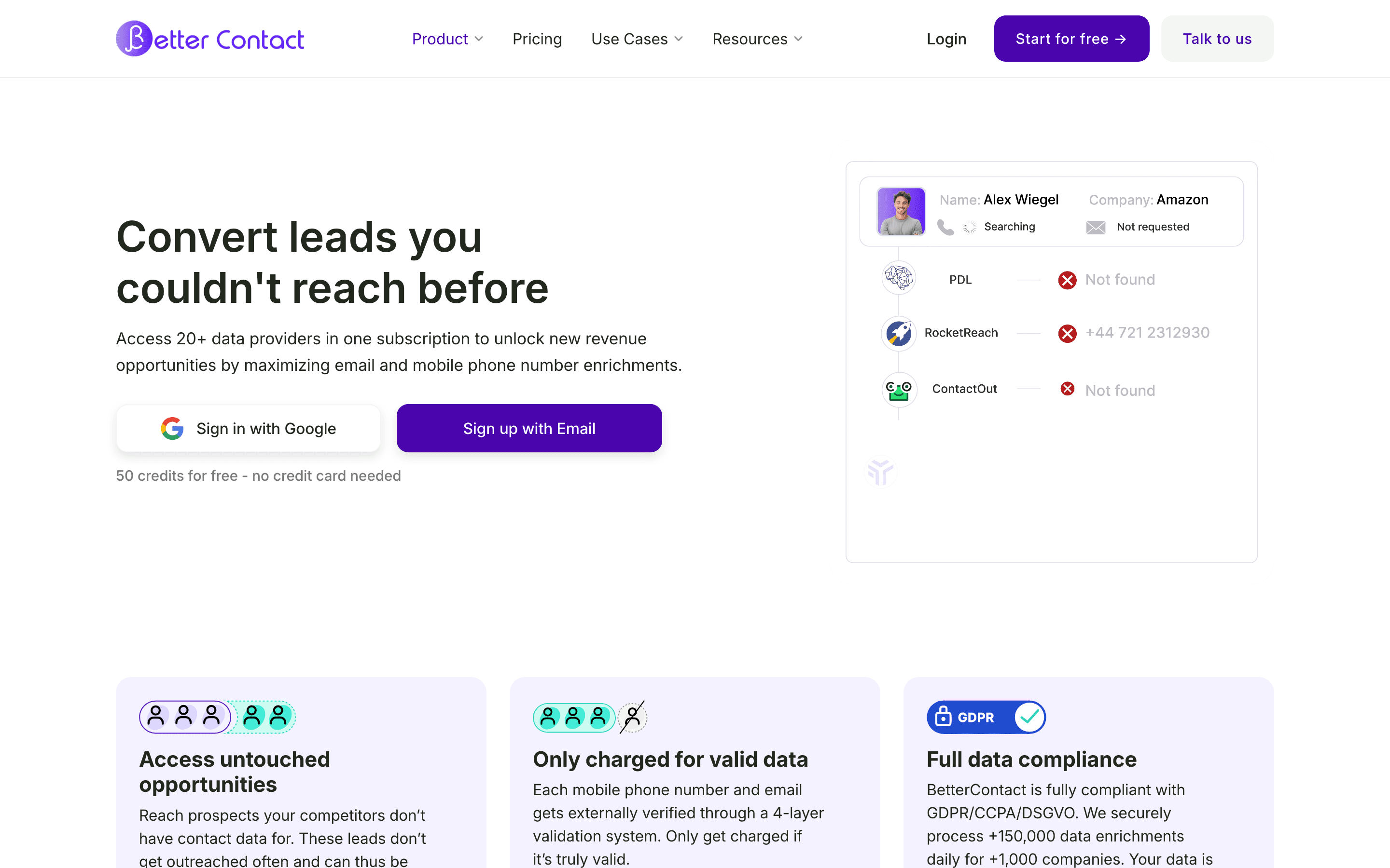 BetterContact homepage