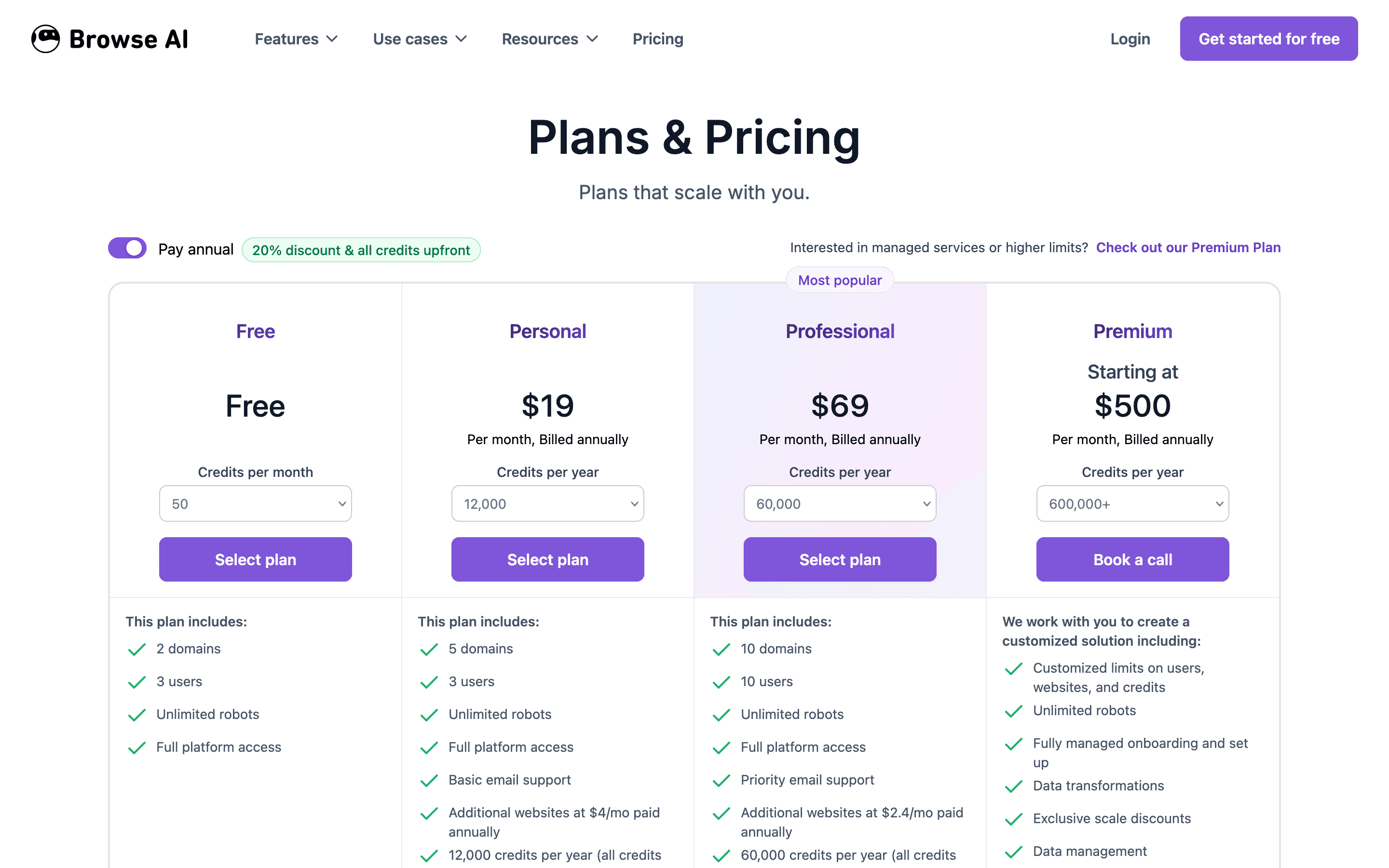 Browse AI pricing