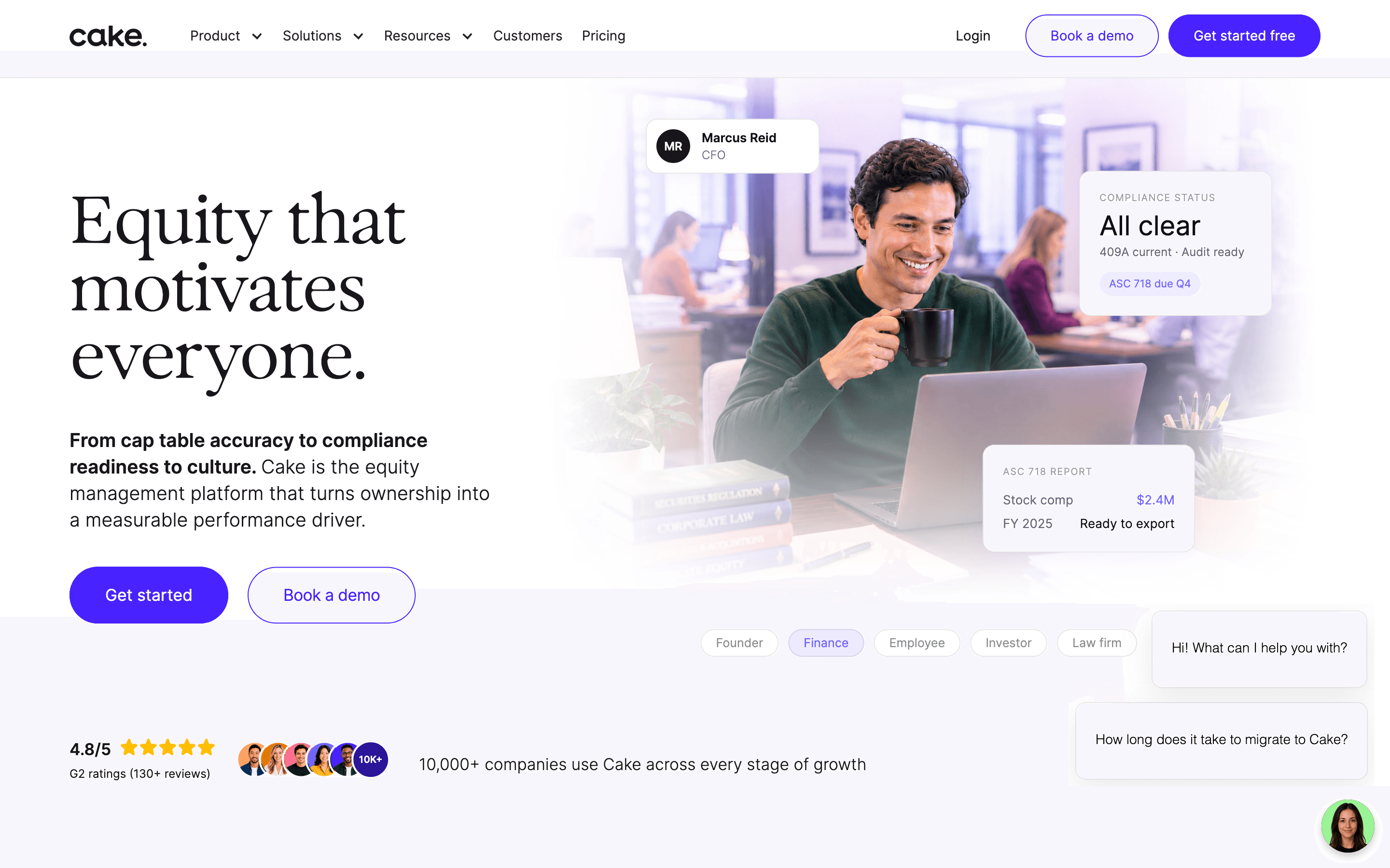 Cake Equity homepage