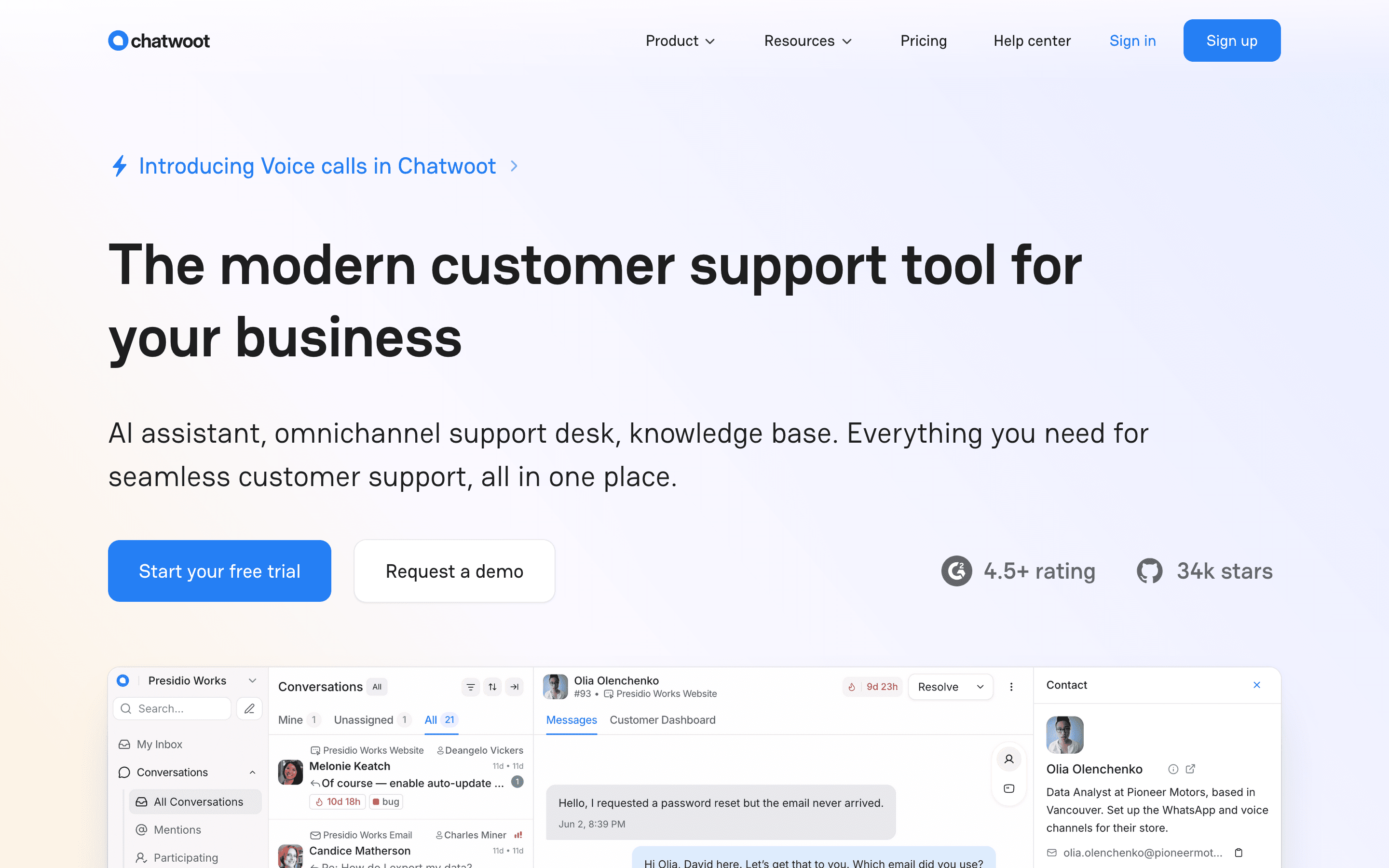 Chatwoot homepage