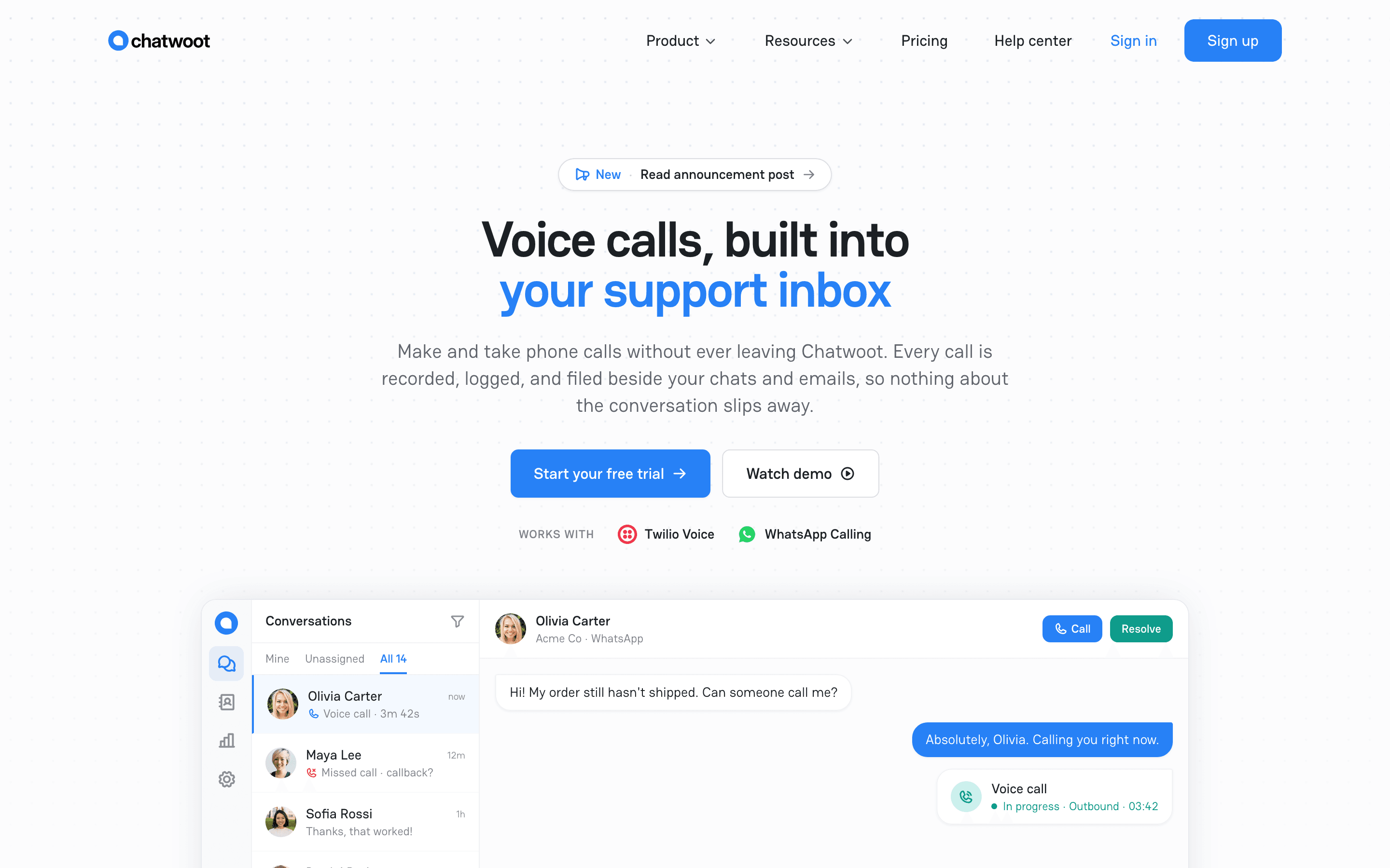 Chatwoot: Voice channel
