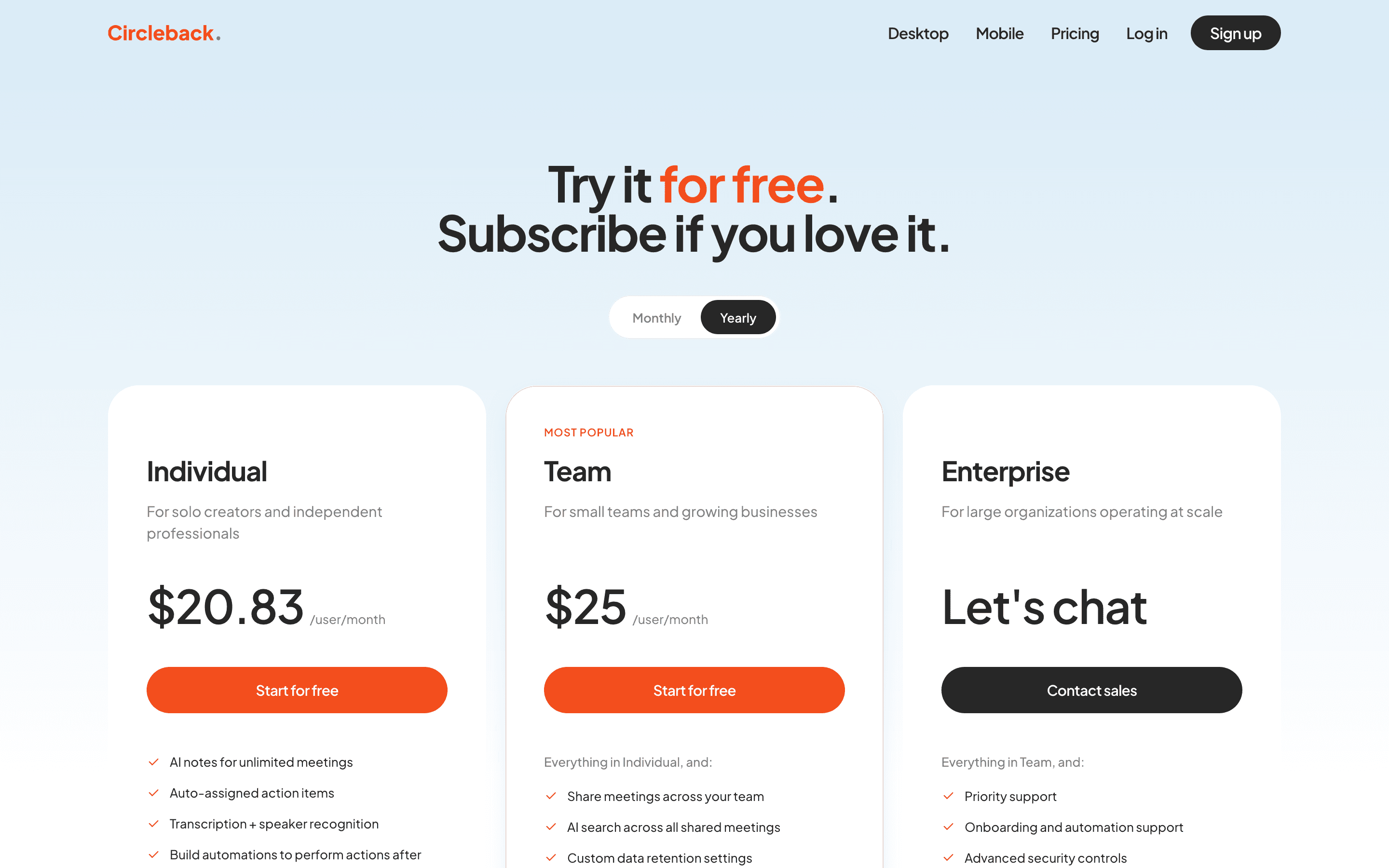 Circleback pricing
