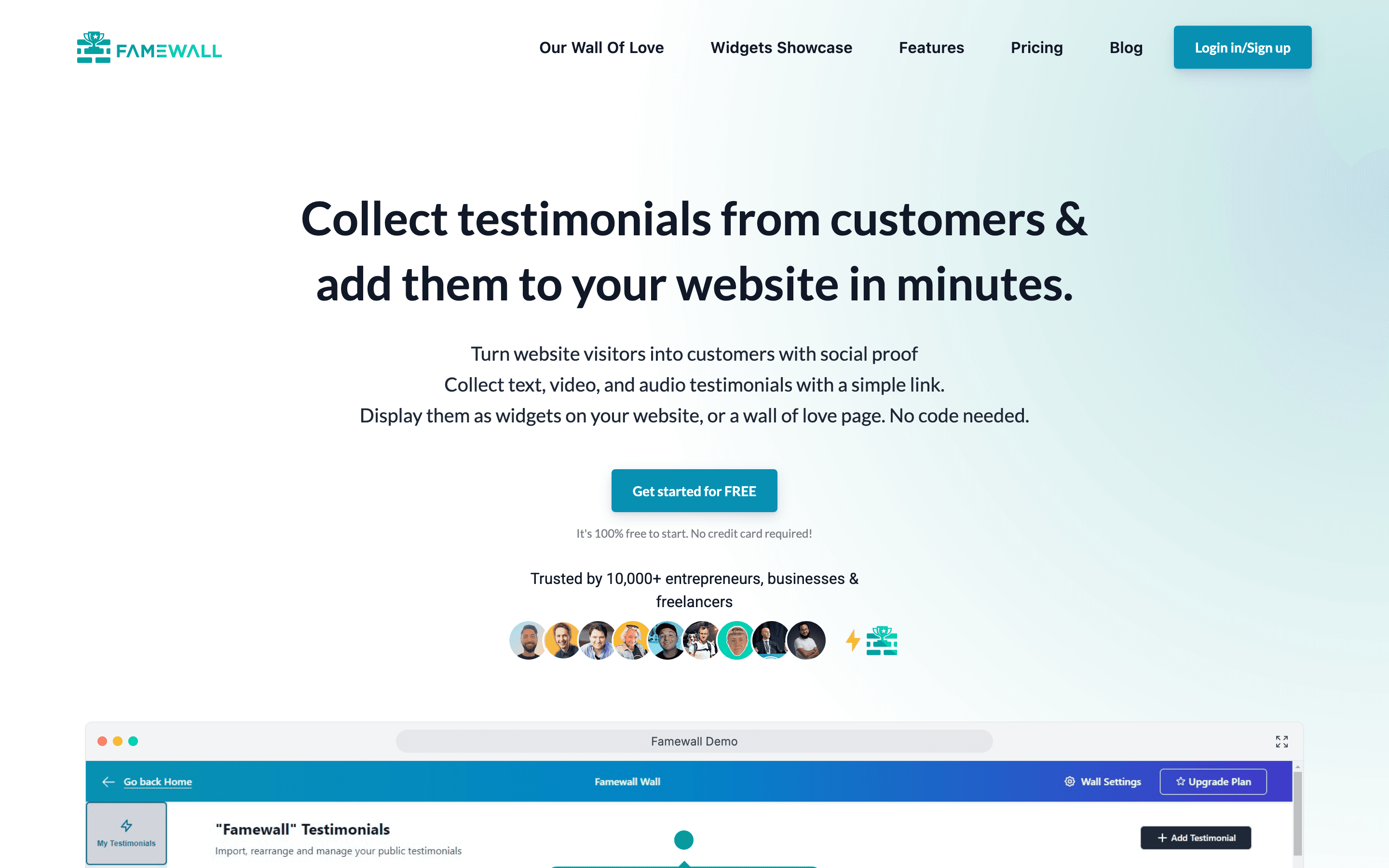 Famewall homepage