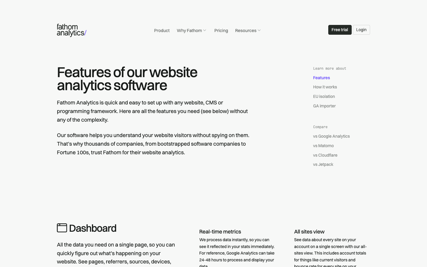 Fathom Analytics: Features