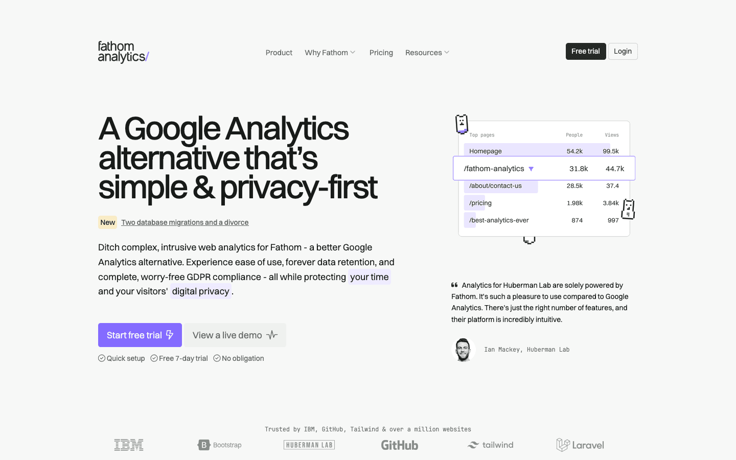 Fathom Analytics homepage