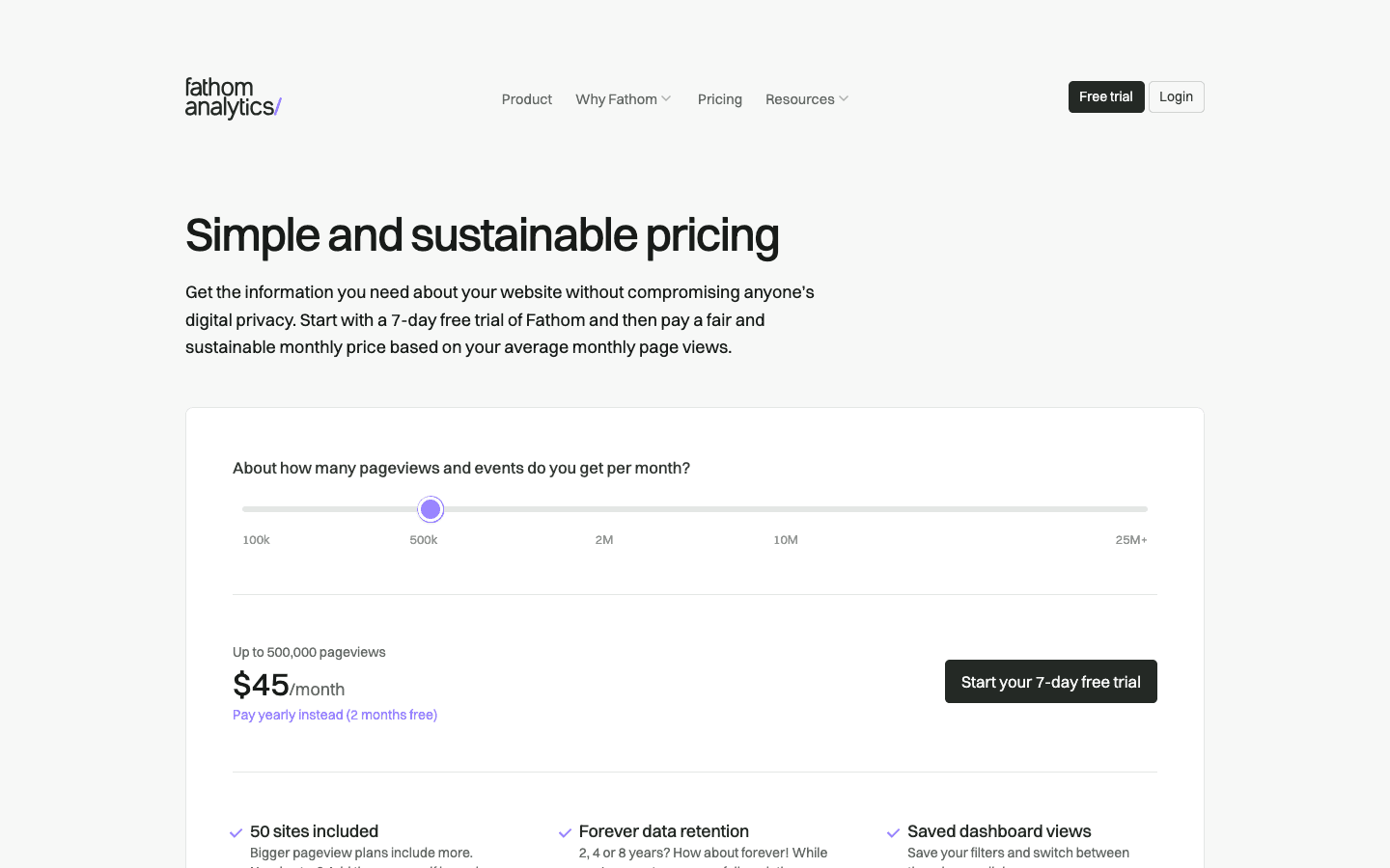 Fathom Analytics pricing