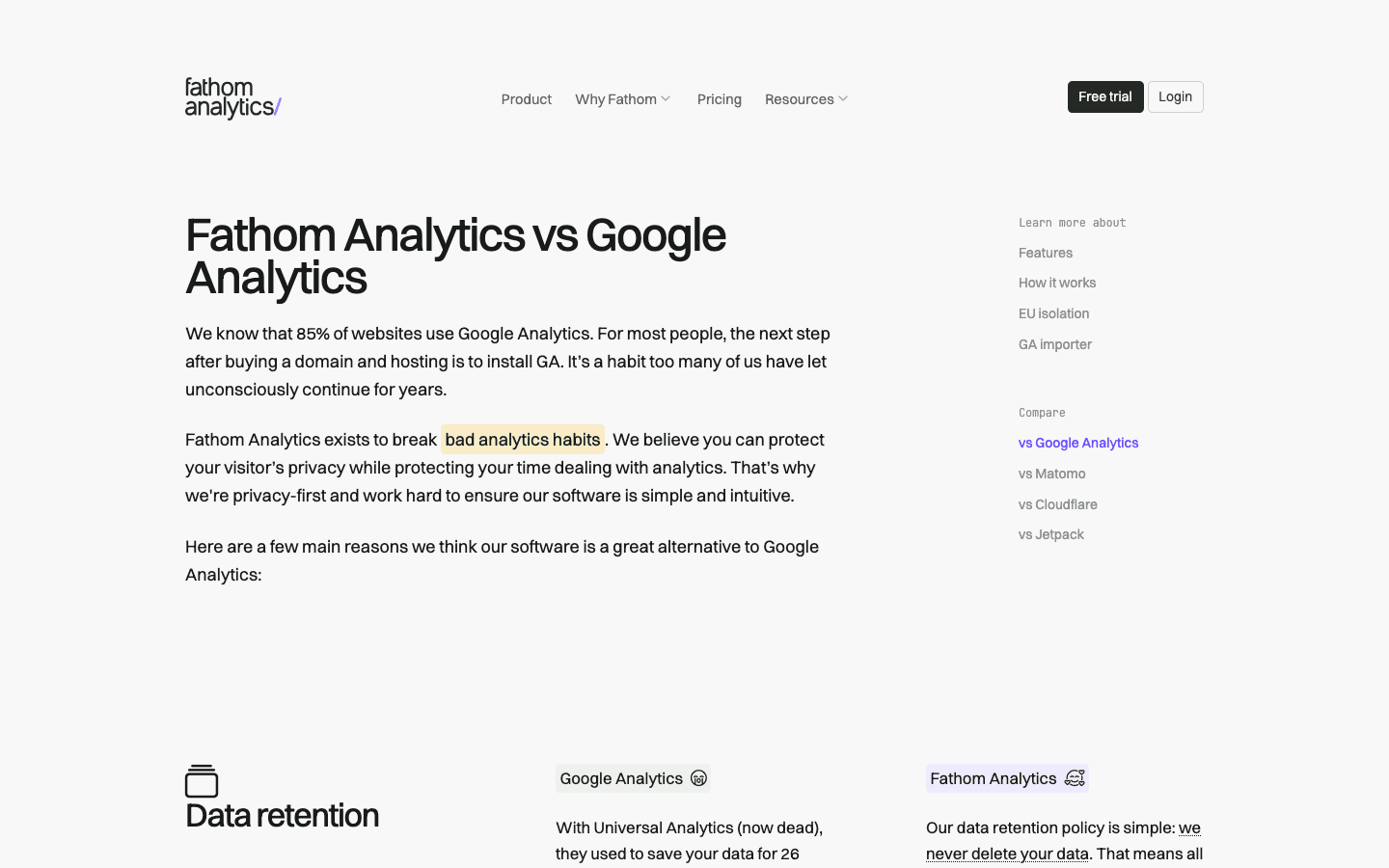 Fathom Analytics: Vs google analytics