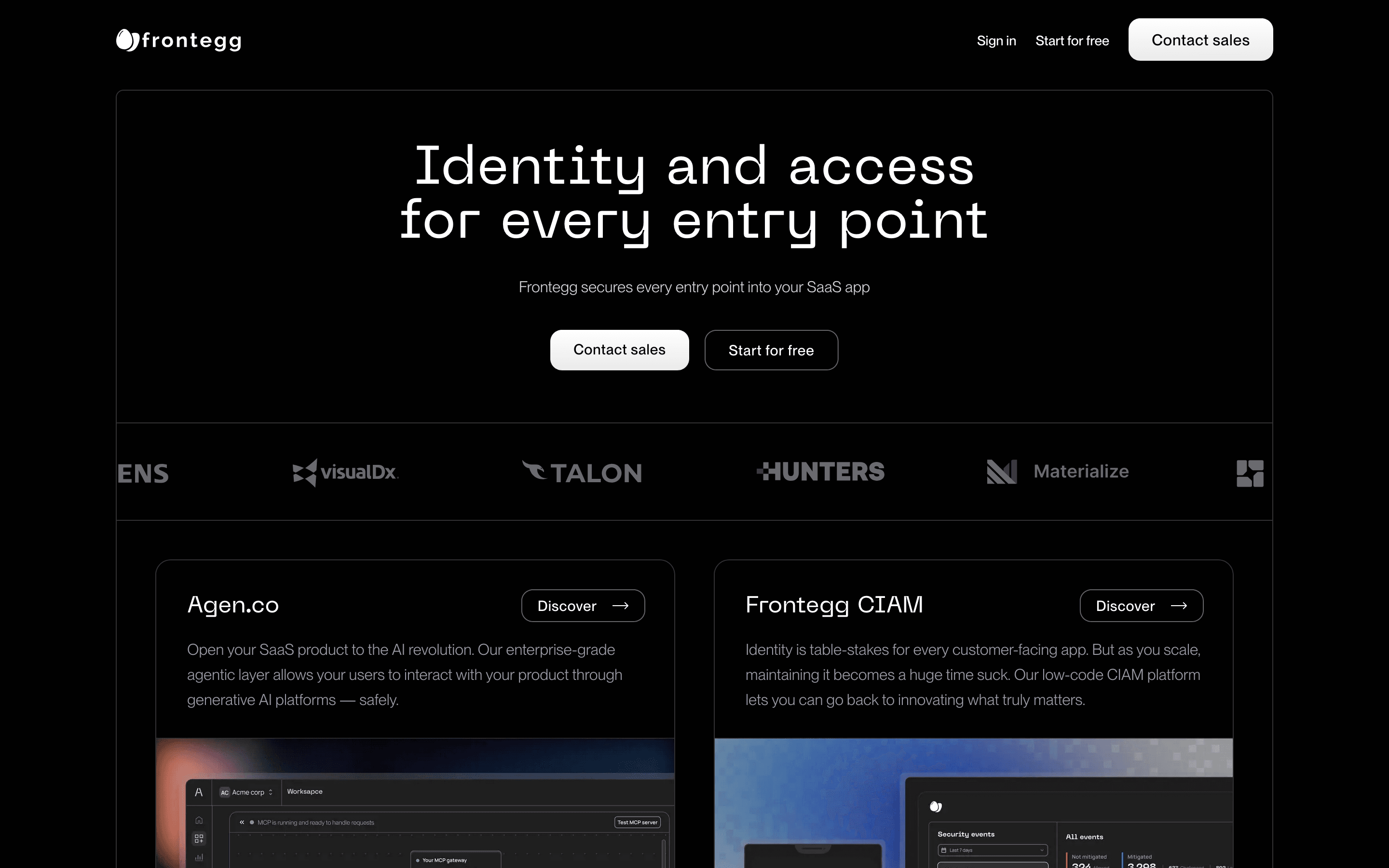 Frontegg homepage