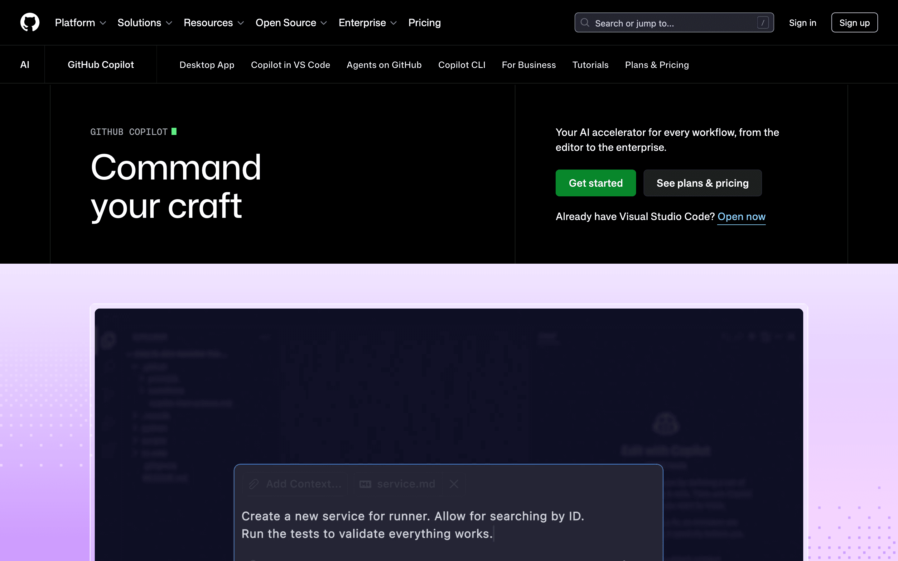 GitHub Copilot homepage
