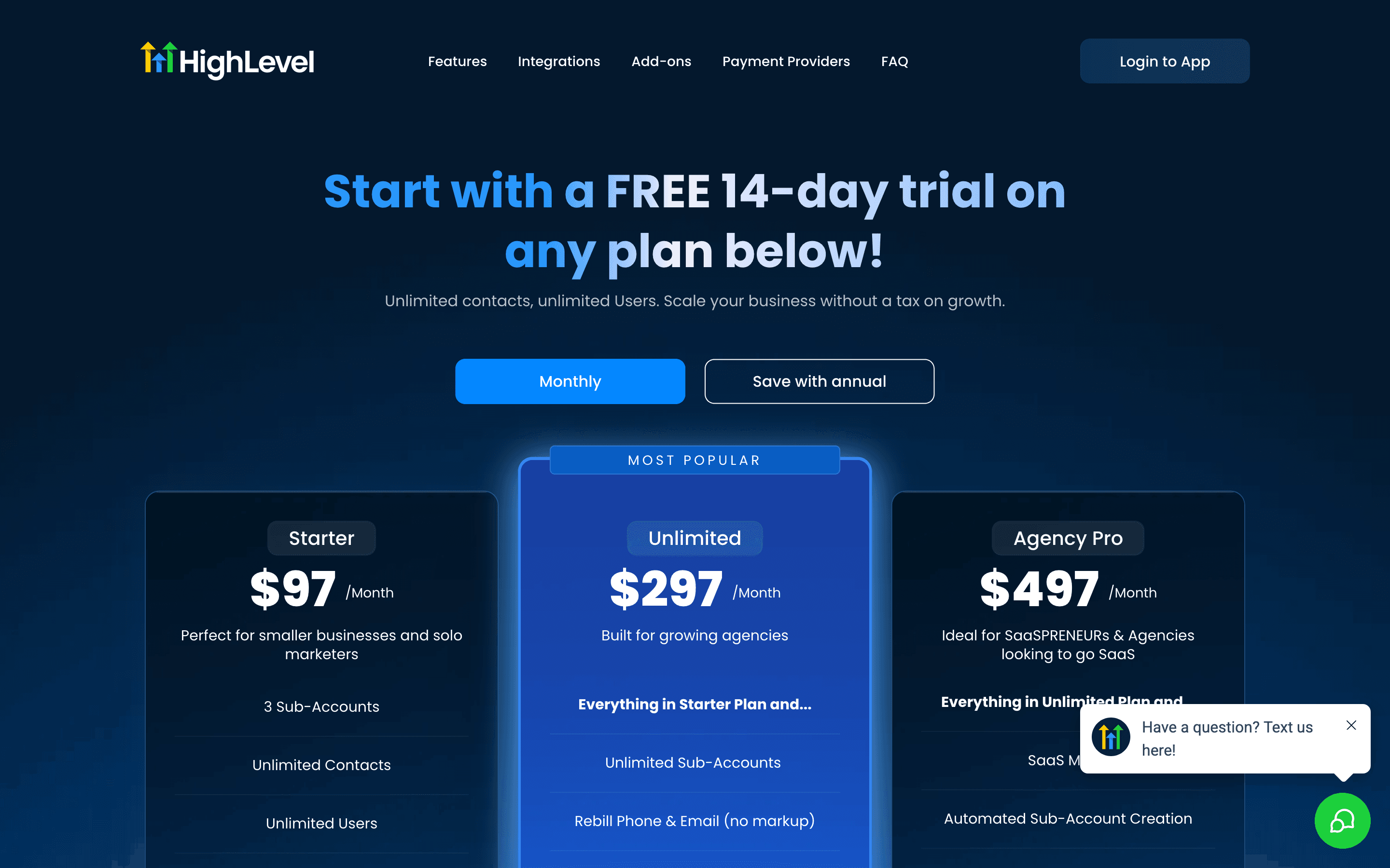 GoHighLevel pricing