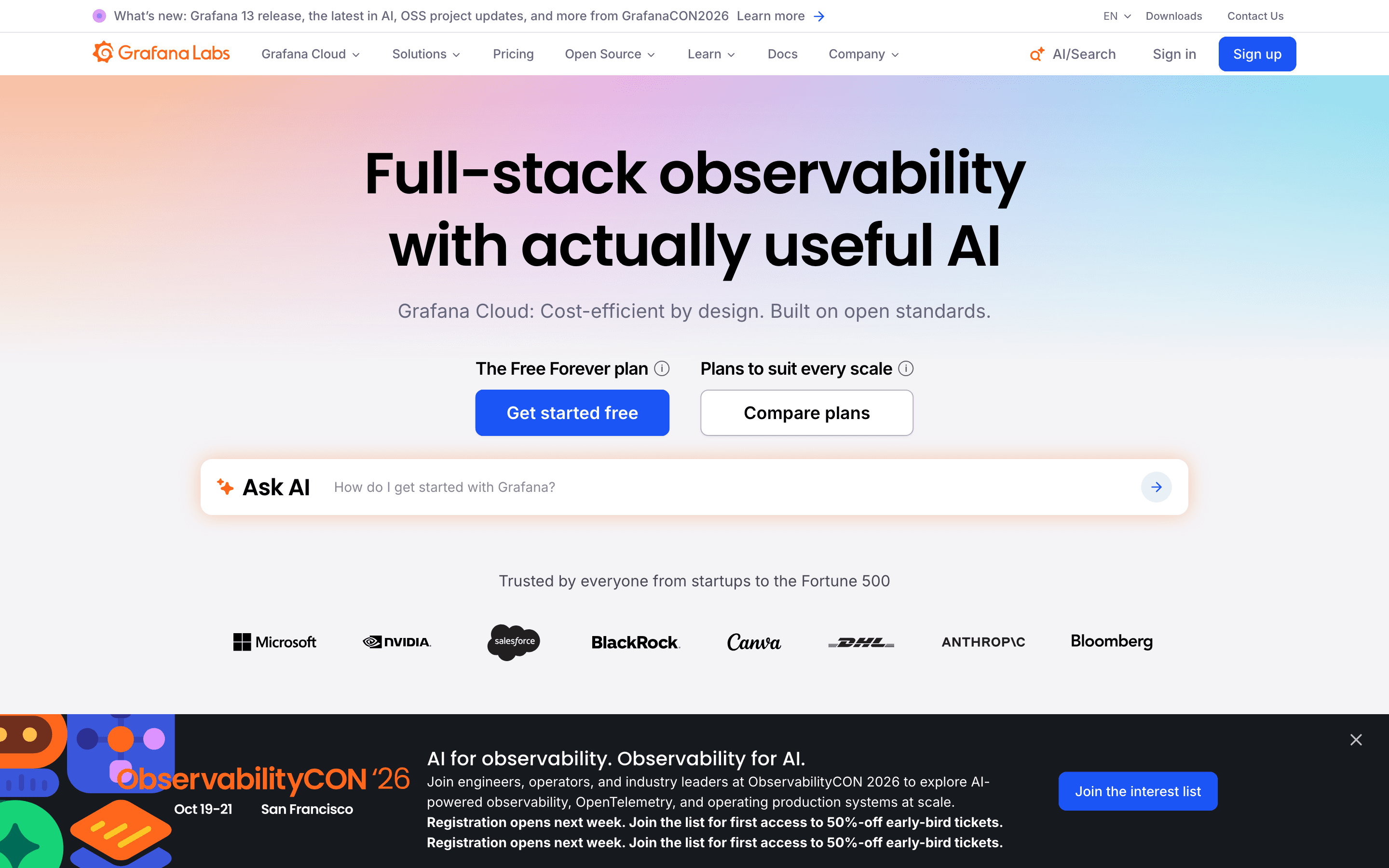Grafana homepage