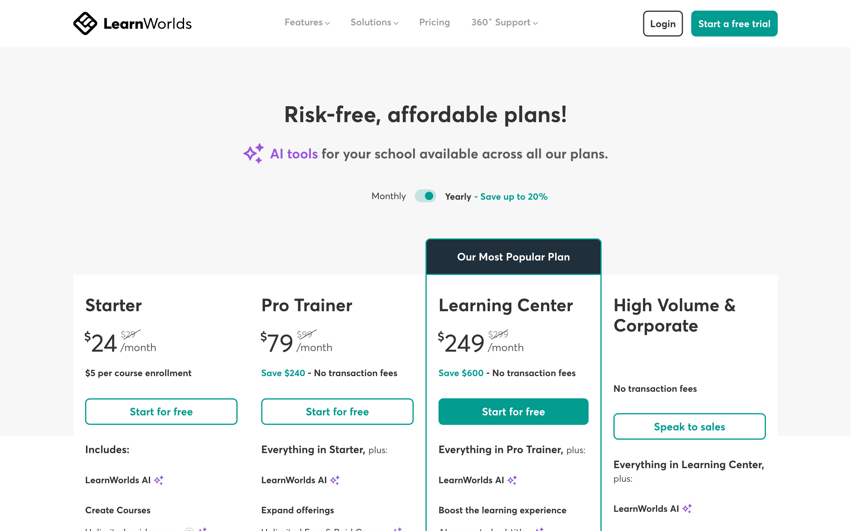 LearnWorlds pricing