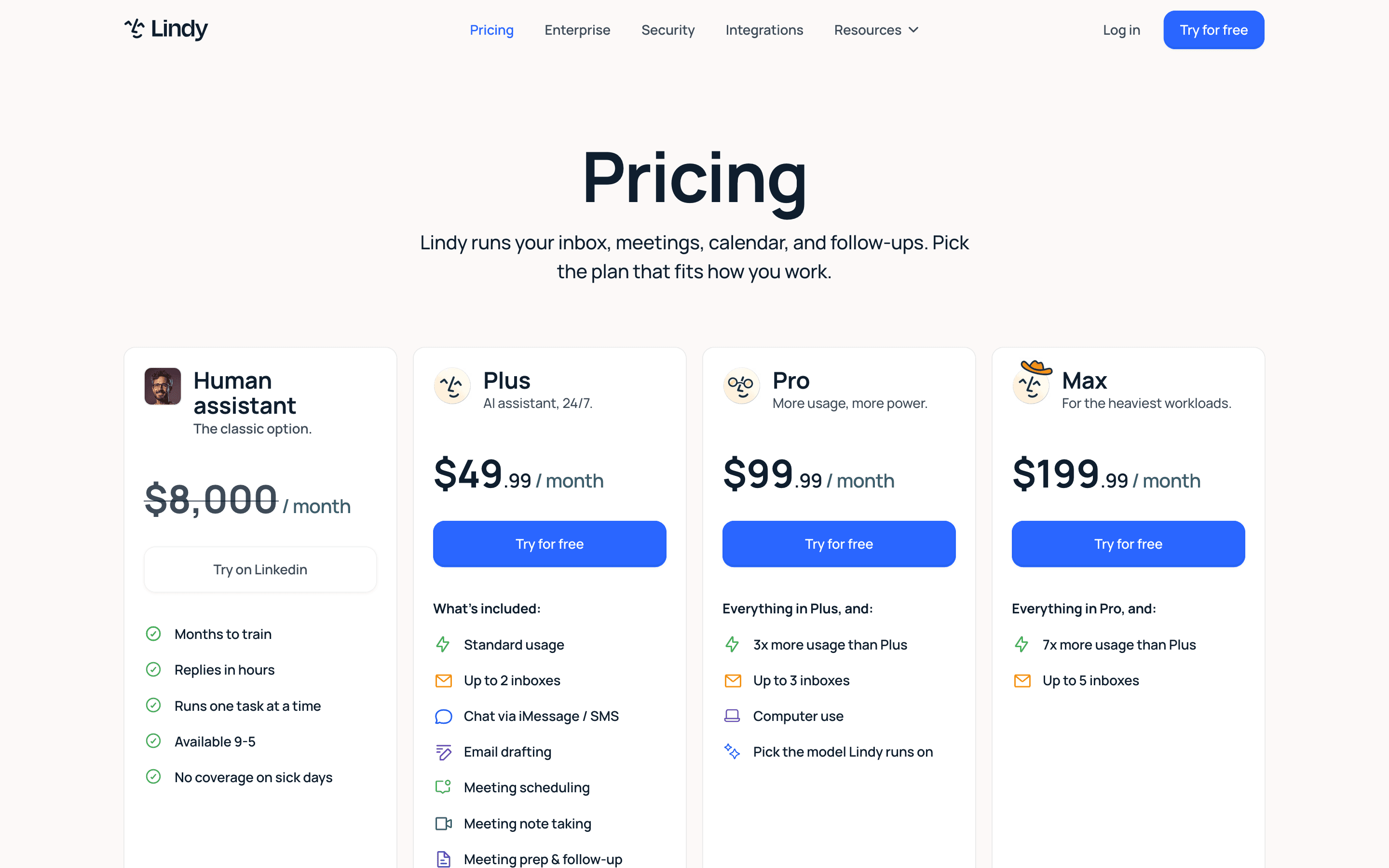 Lindy pricing
