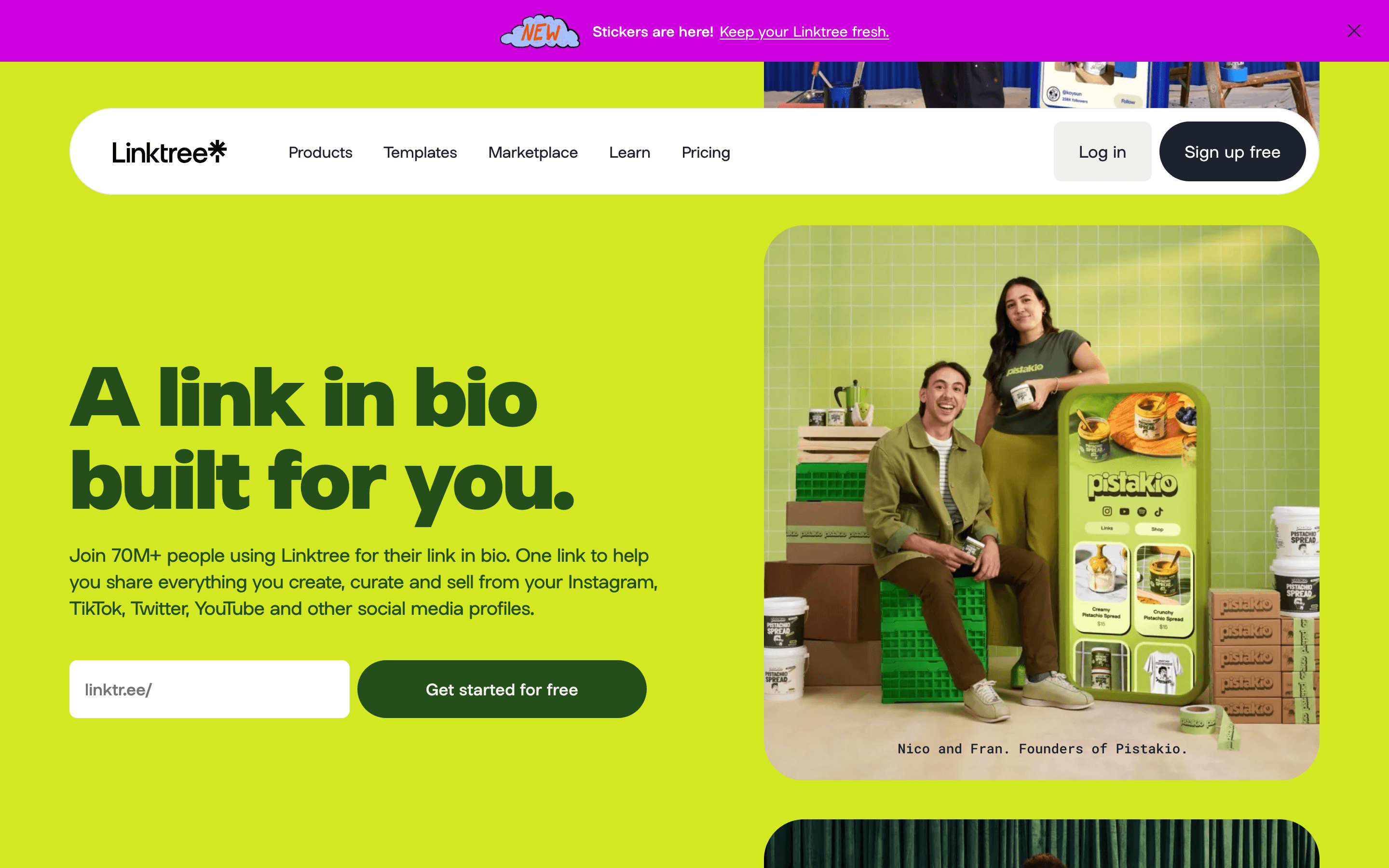 Linktree homepage