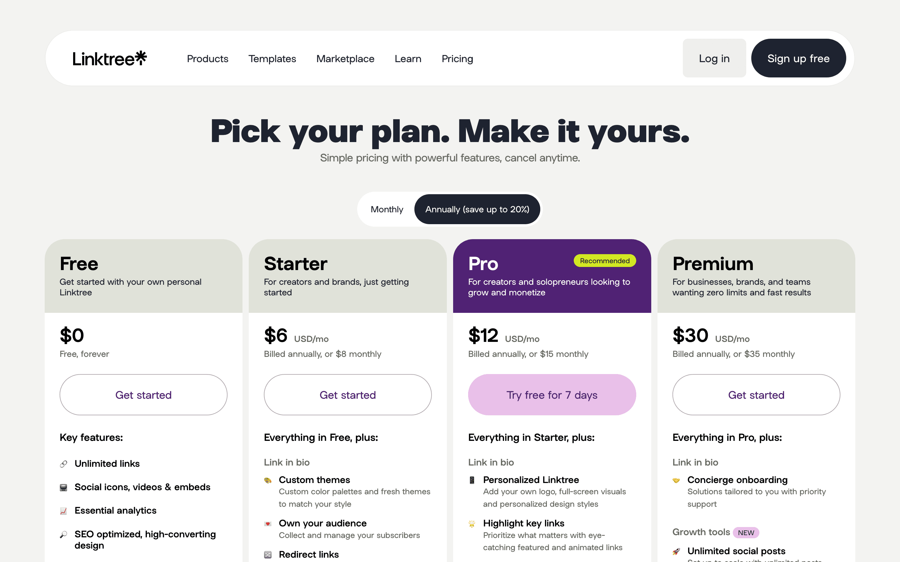 Linktree pricing