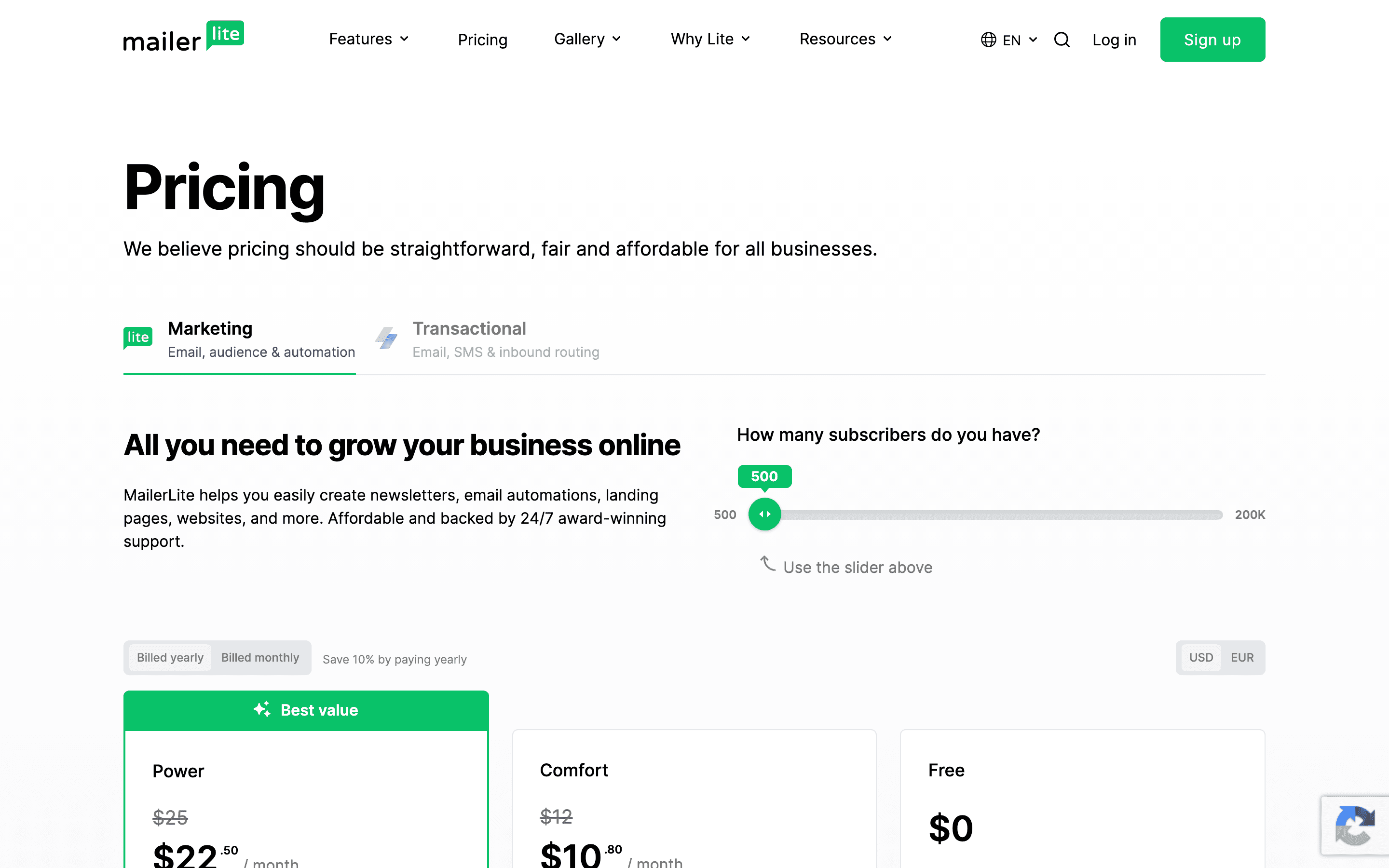 MailerLite pricing