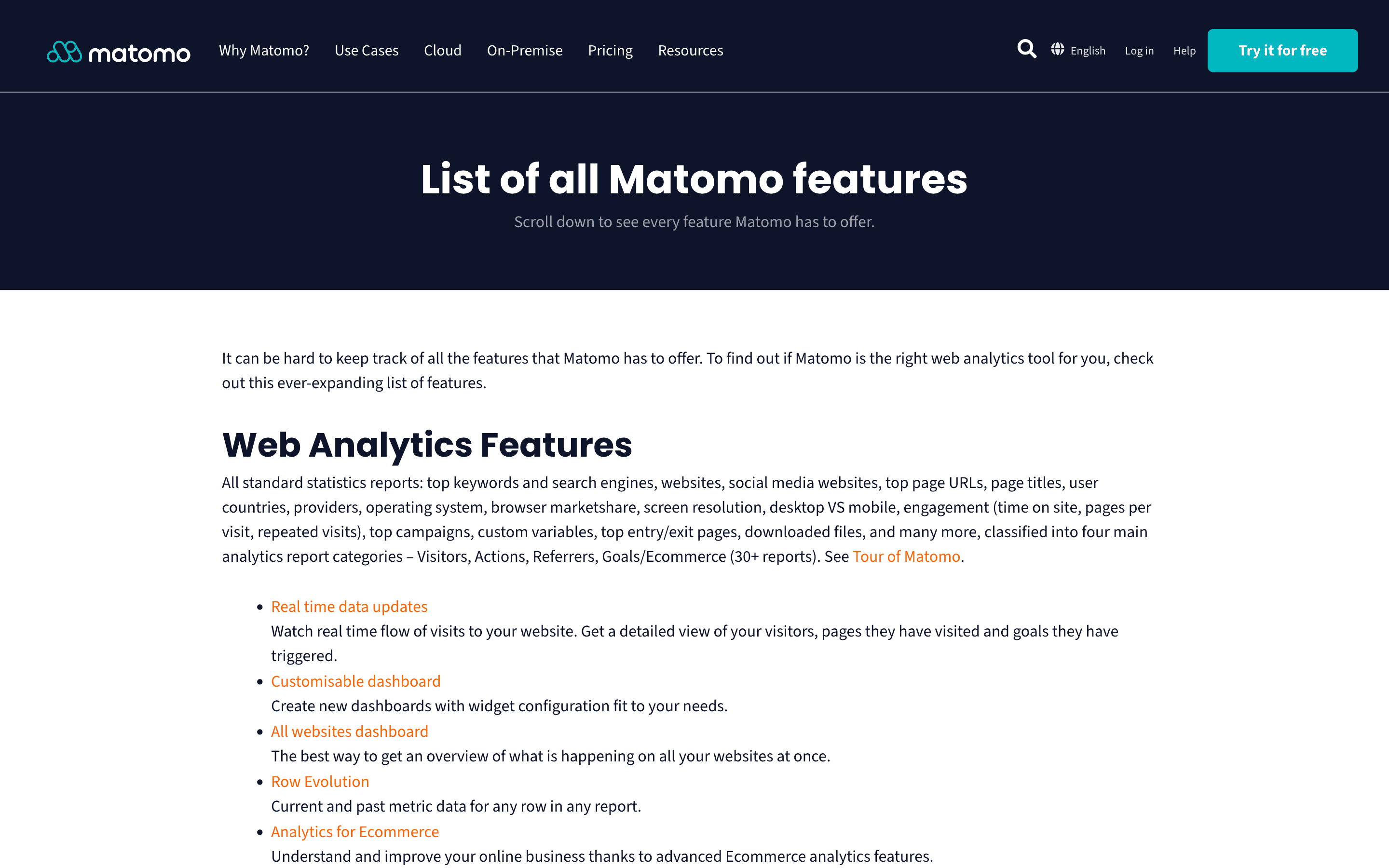 Matomo: Features