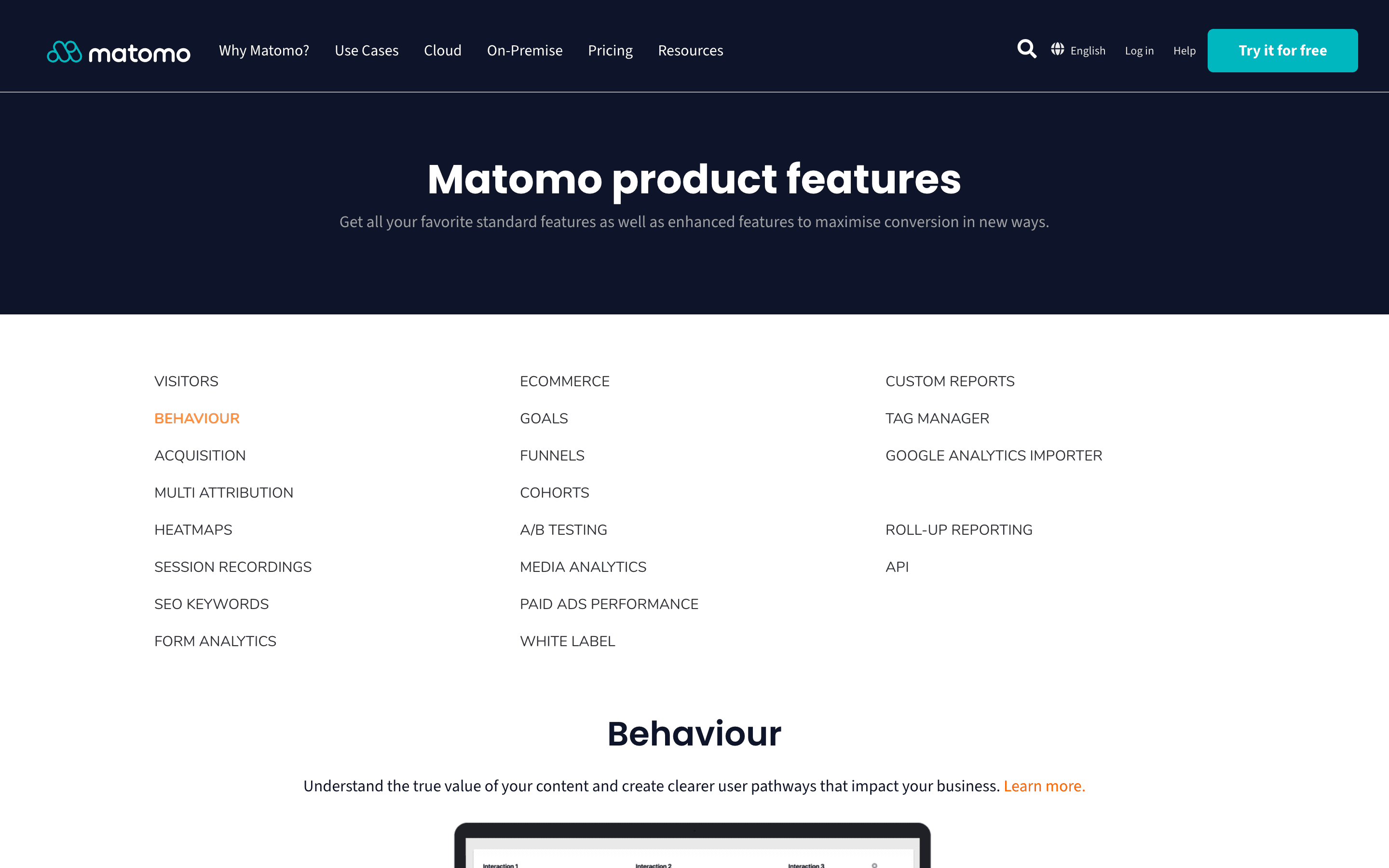 Matomo: Product features