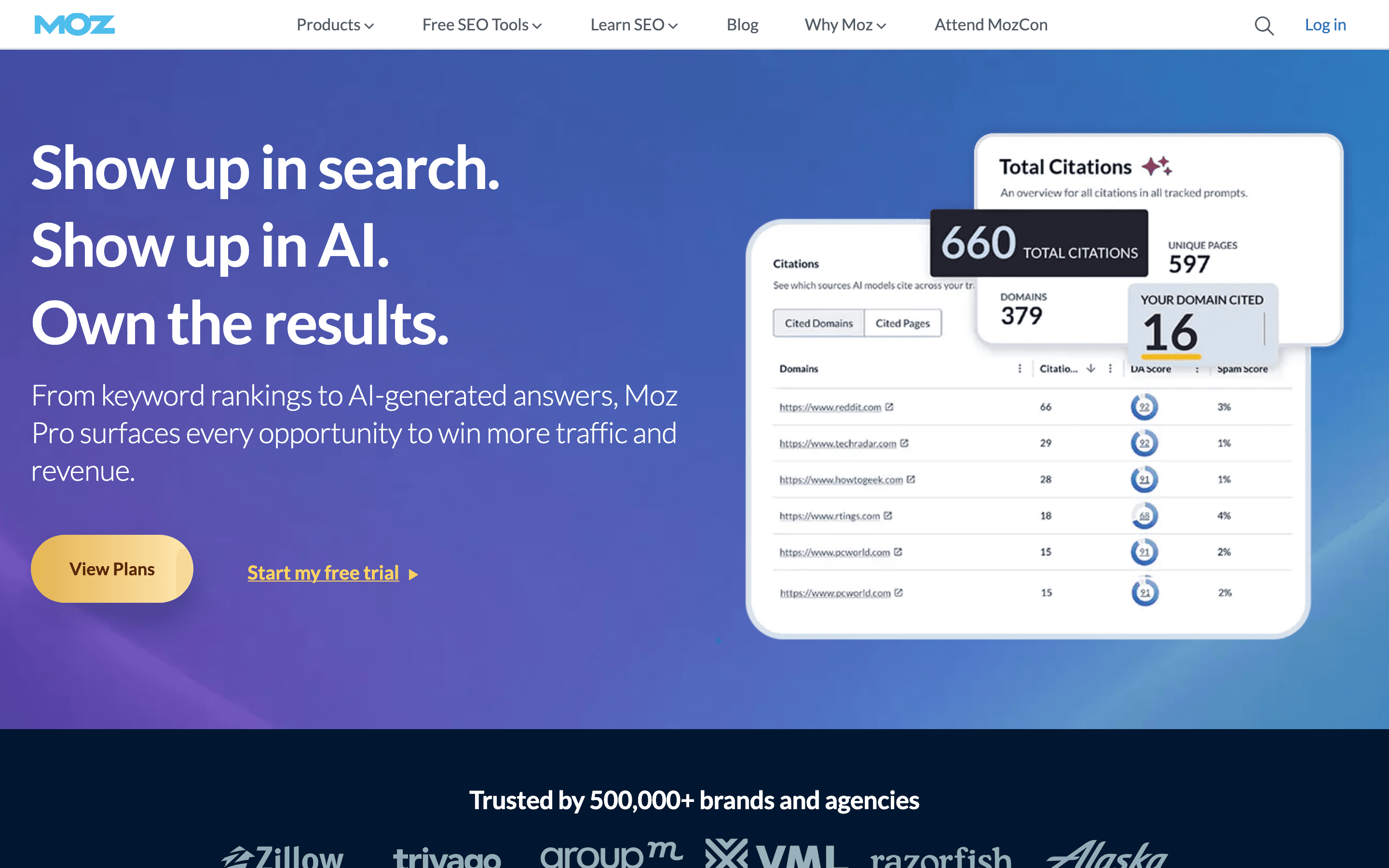 Moz homepage