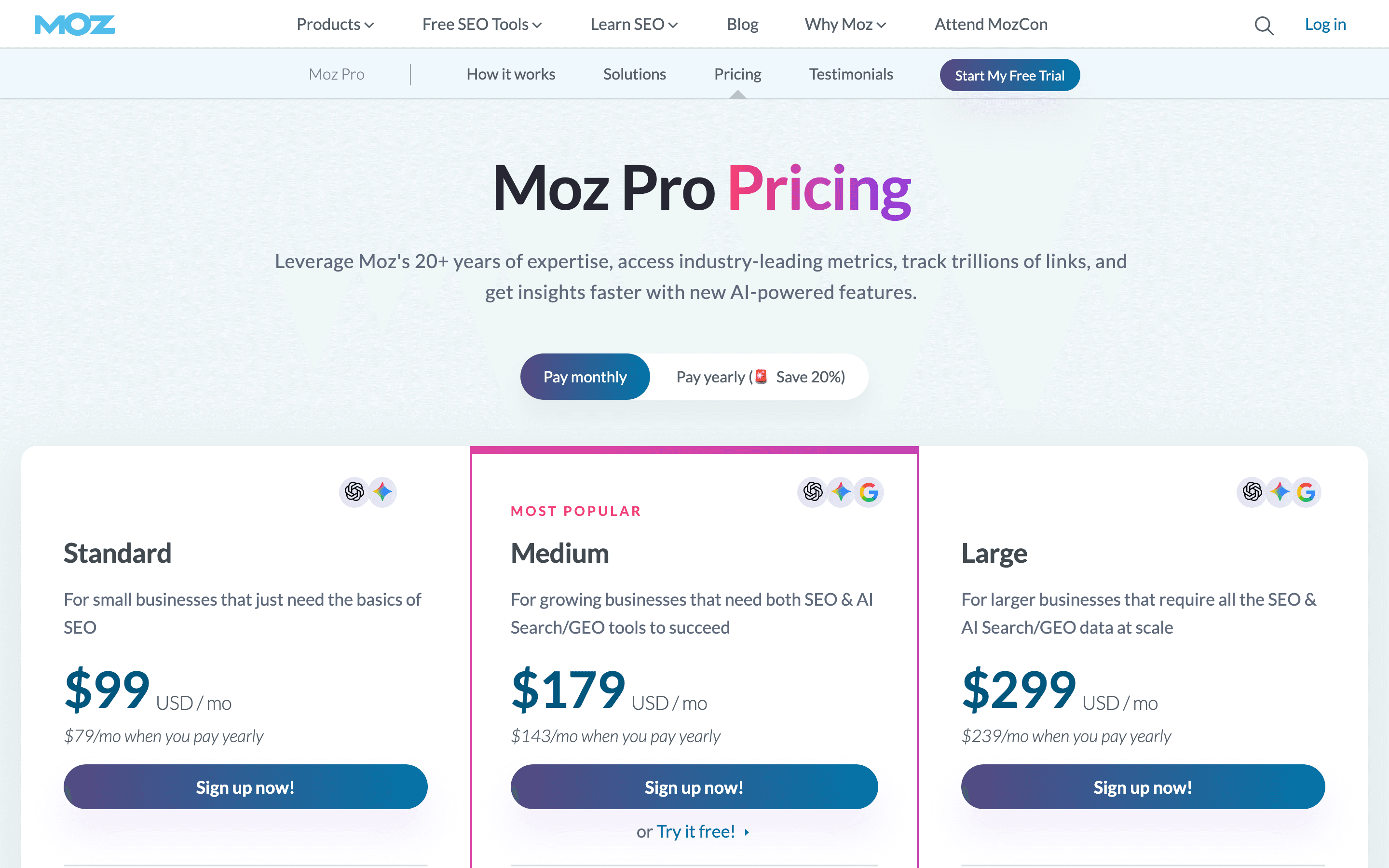Moz pricing