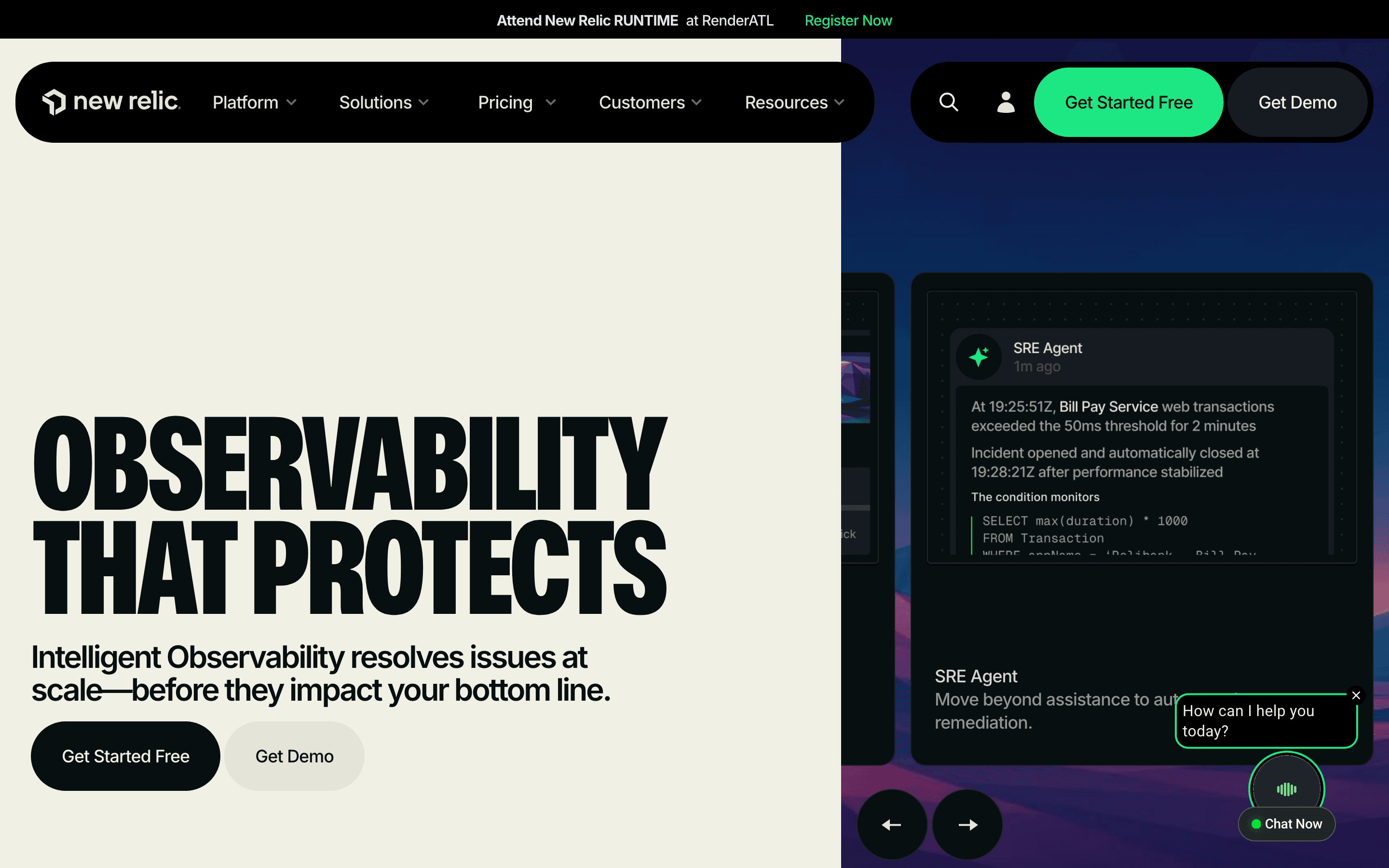 New Relic homepage
