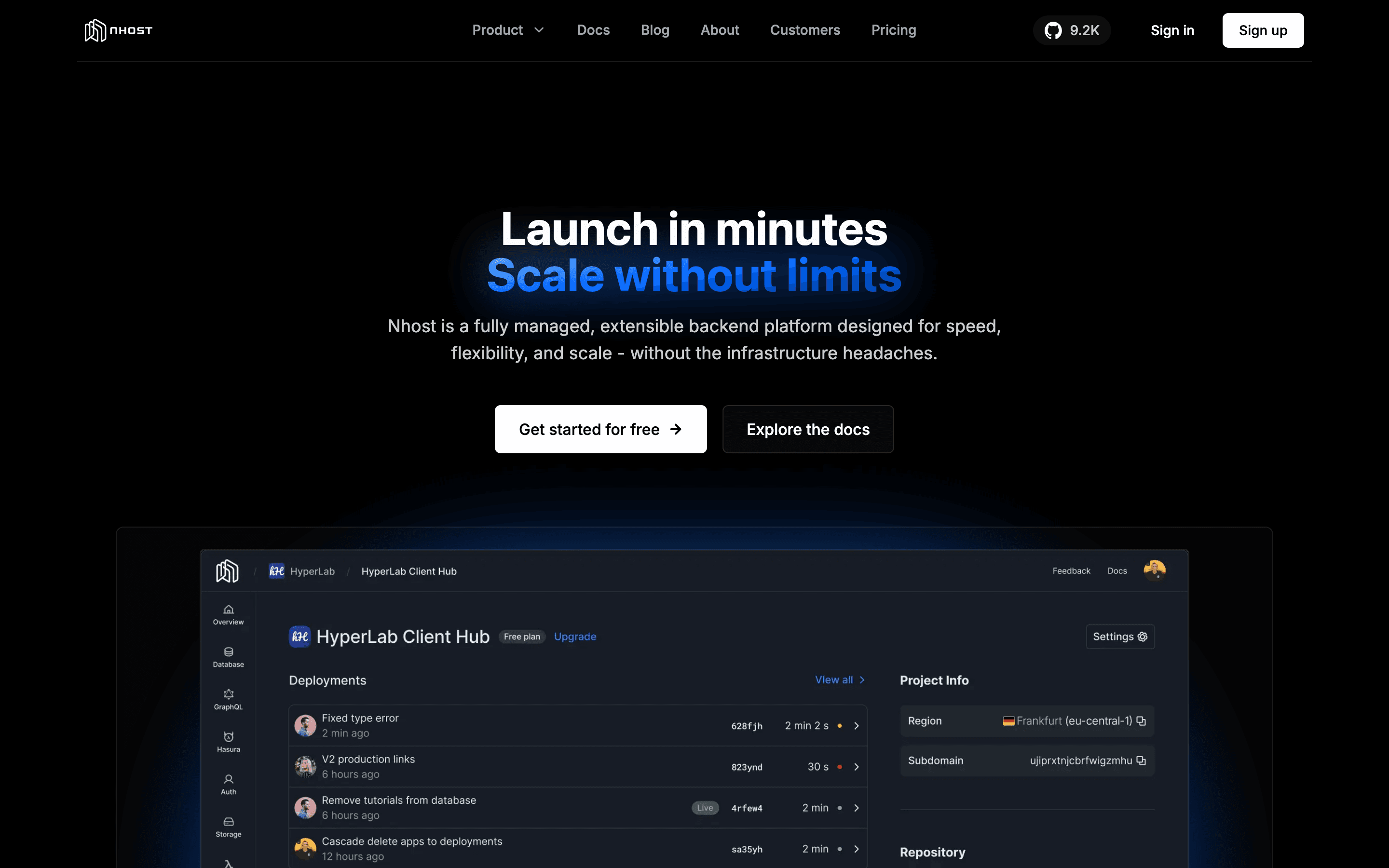 Nhost homepage