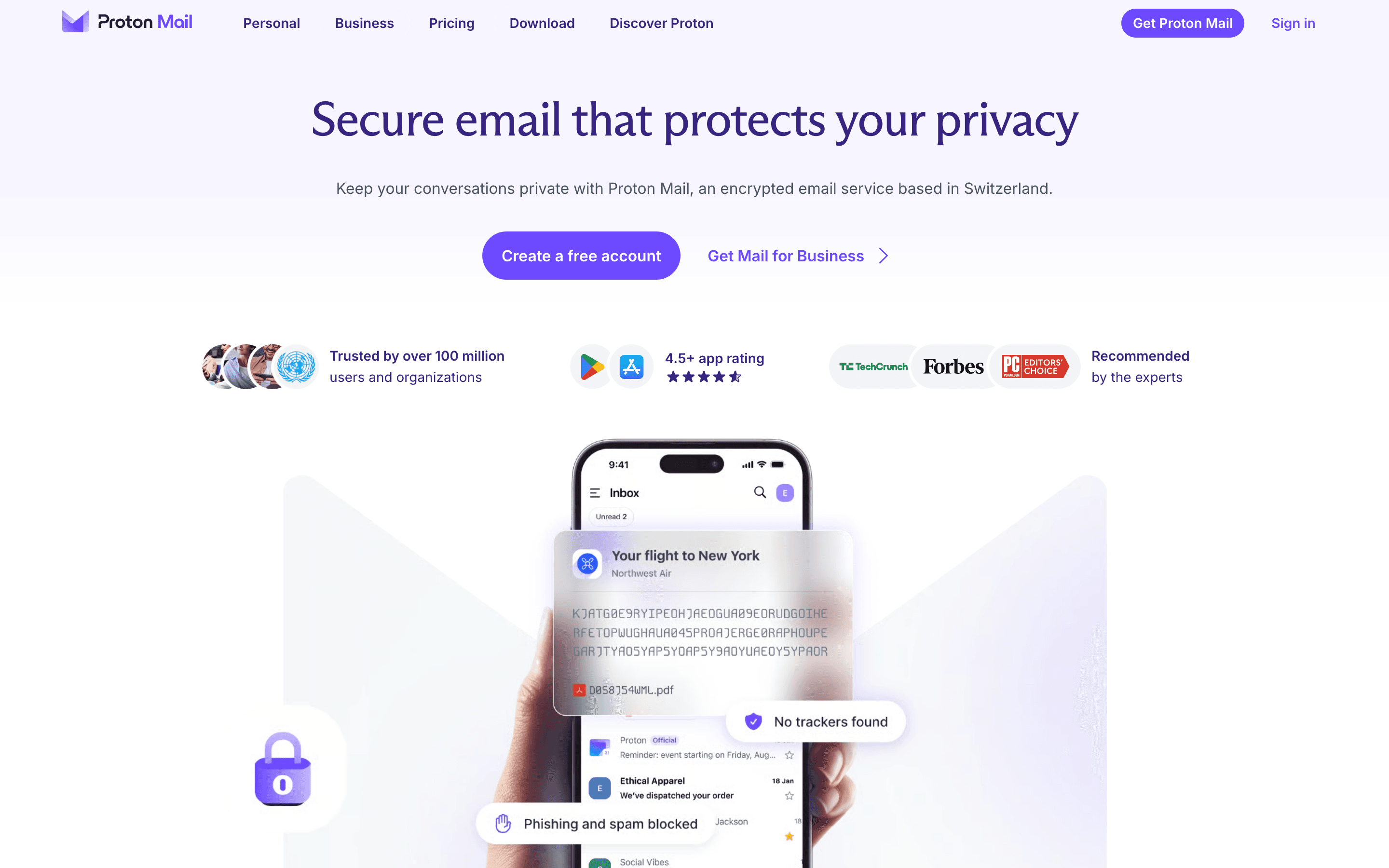 Proton Mail homepage