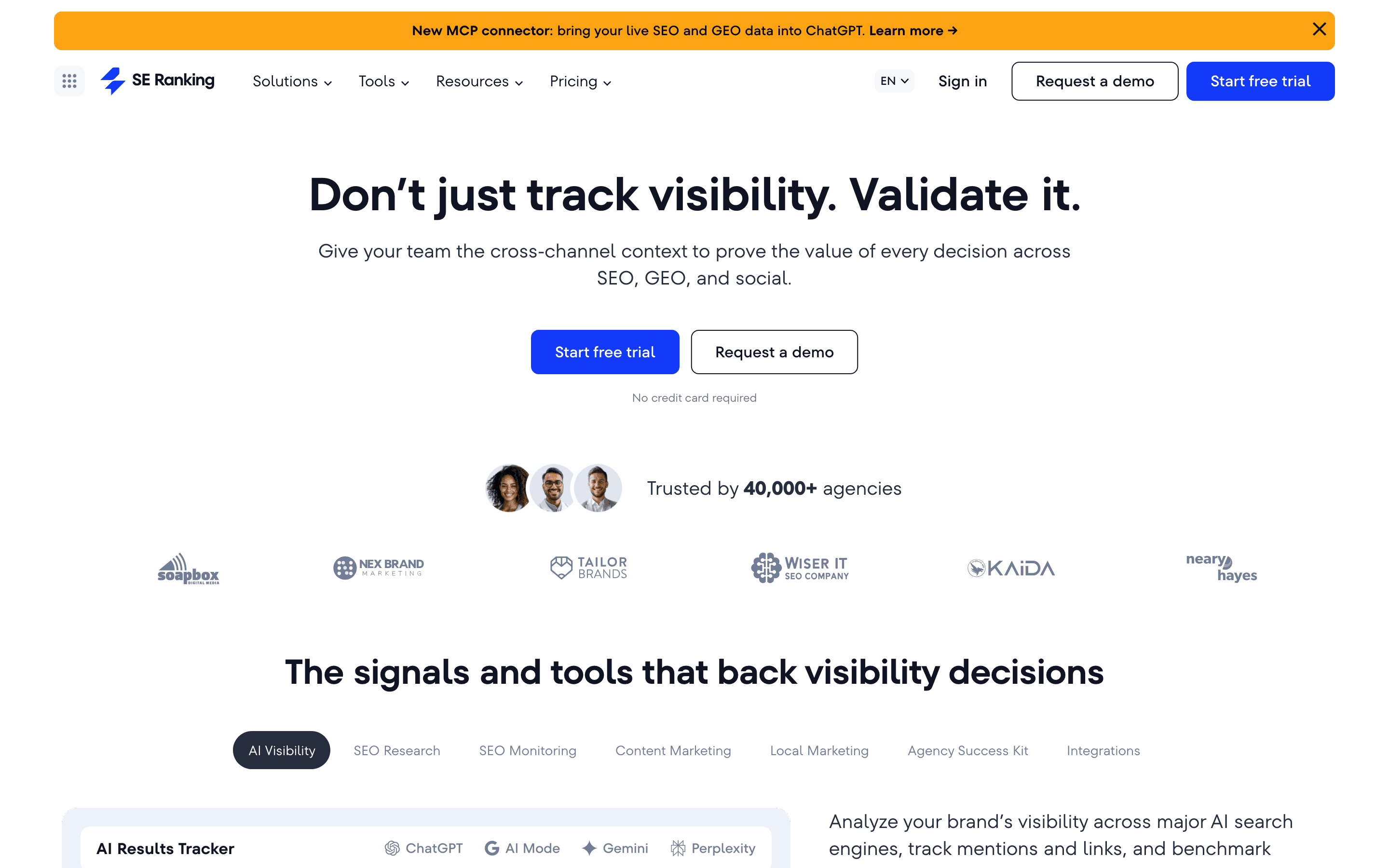 SE Ranking homepage