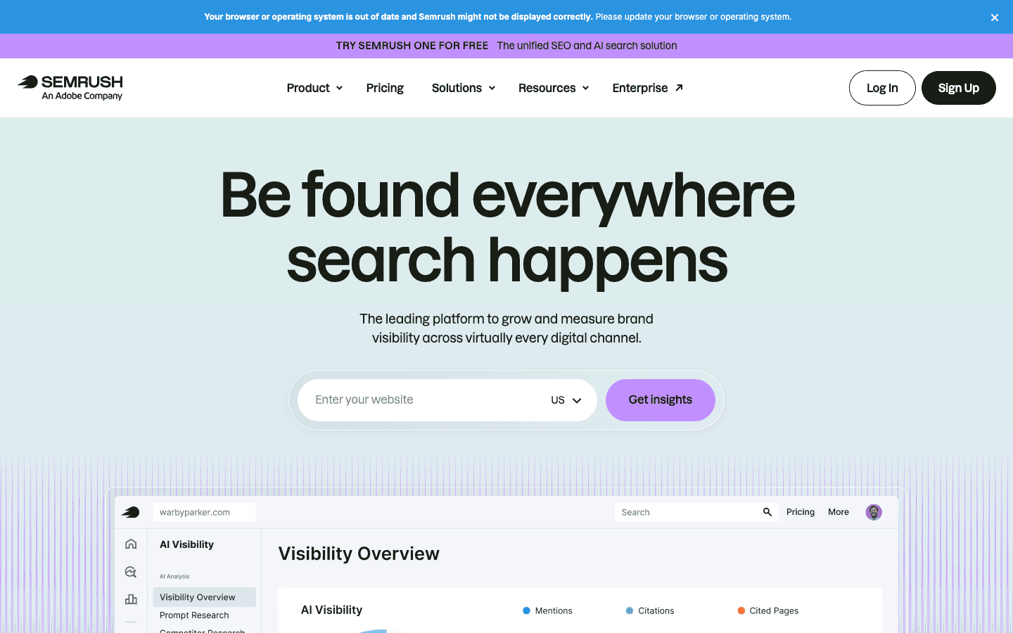 Semrush homepage