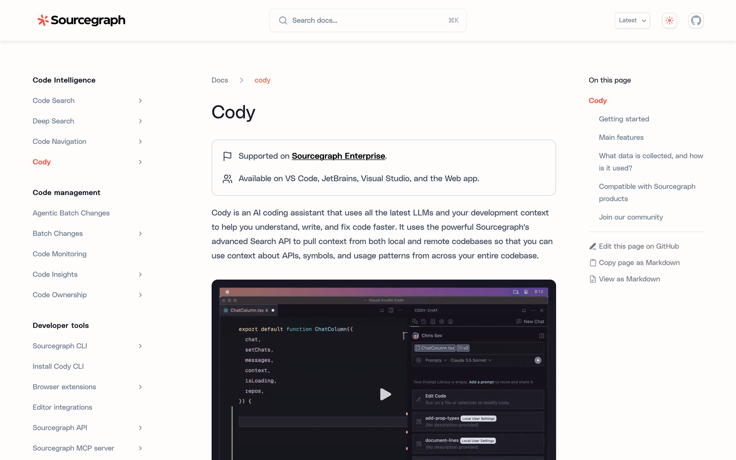 Sourcegraph Cody homepage