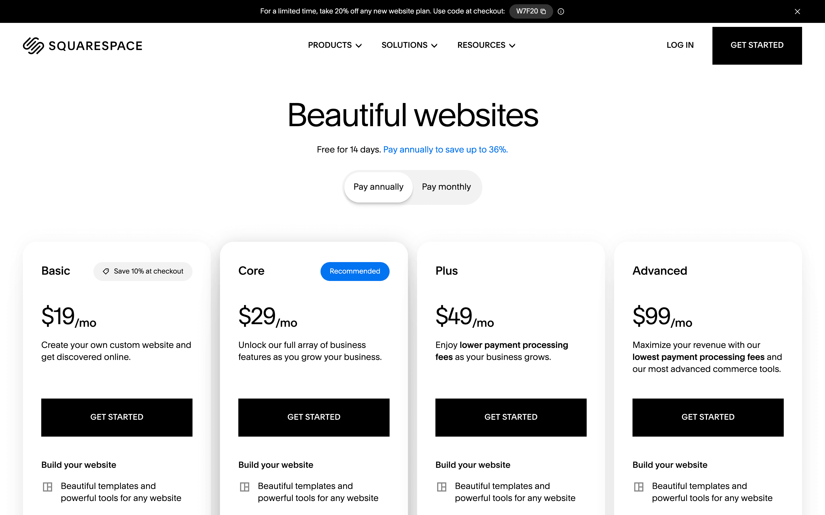 Squarespace pricing