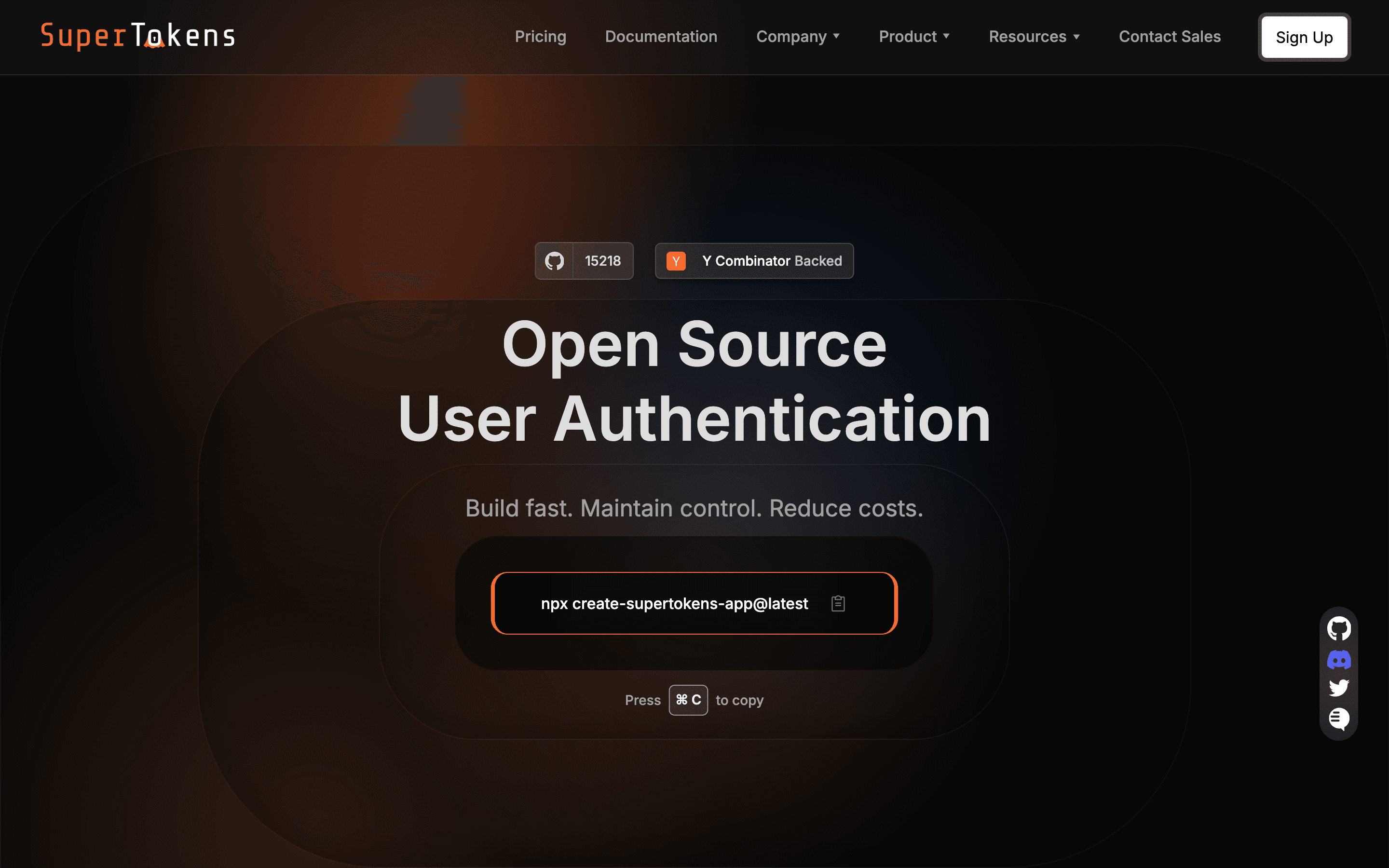 SuperTokens homepage