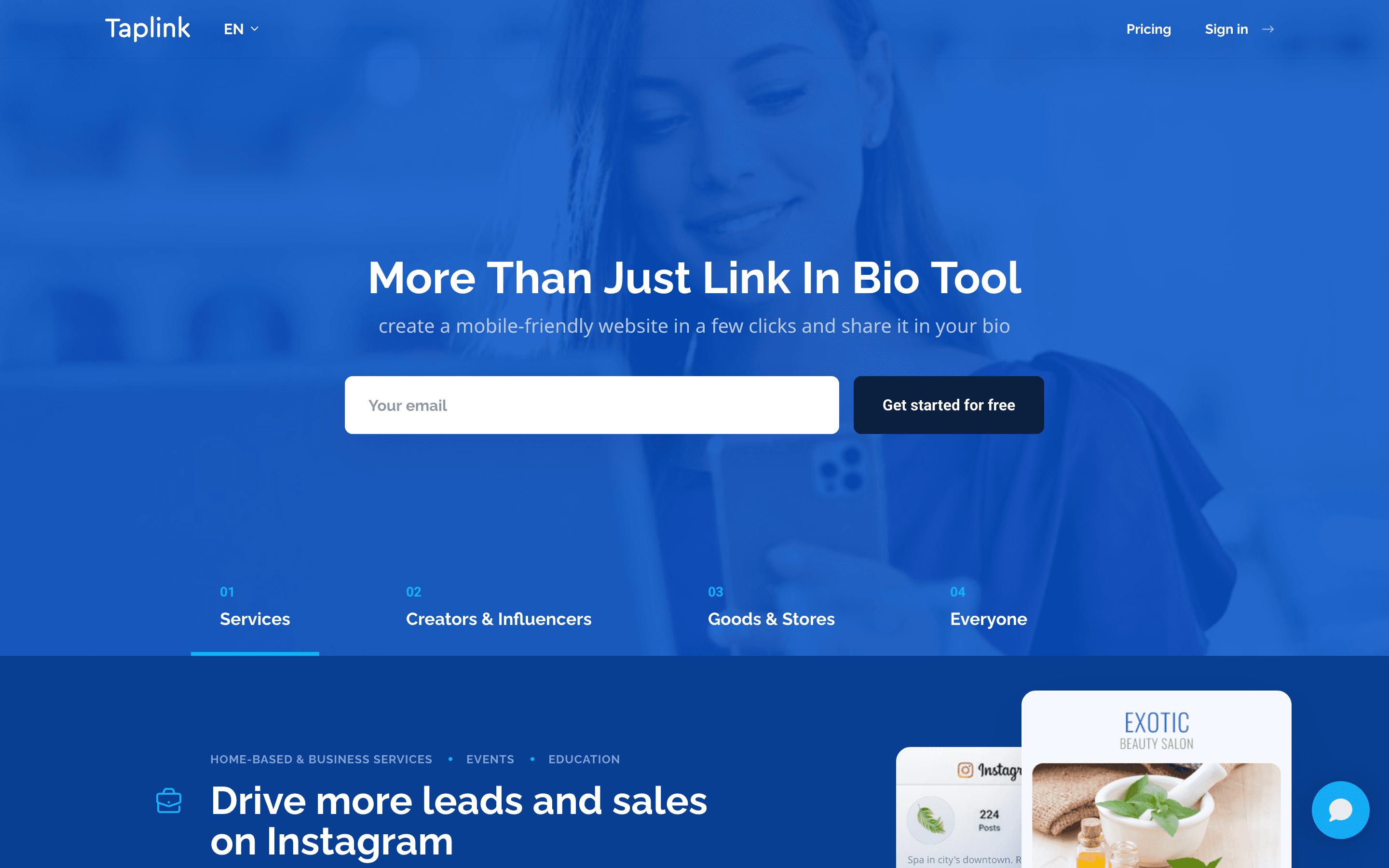 Taplink homepage