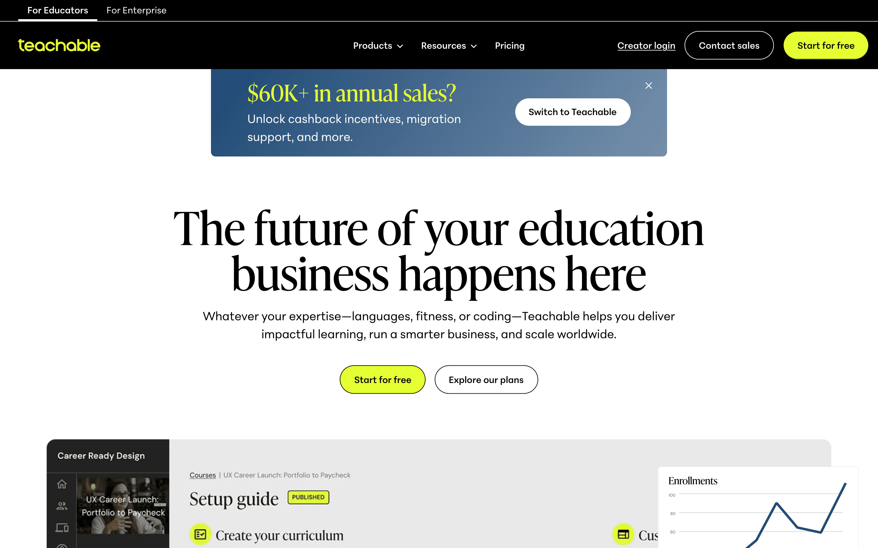 Teachable homepage