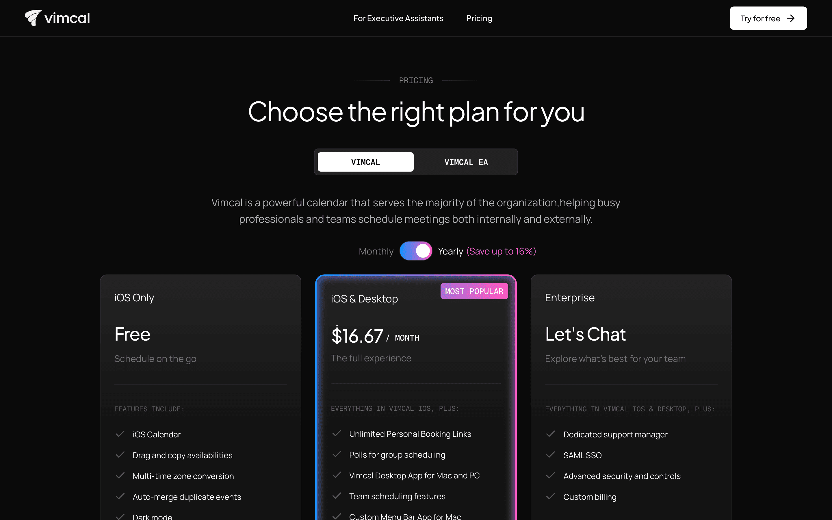 Vimcal pricing