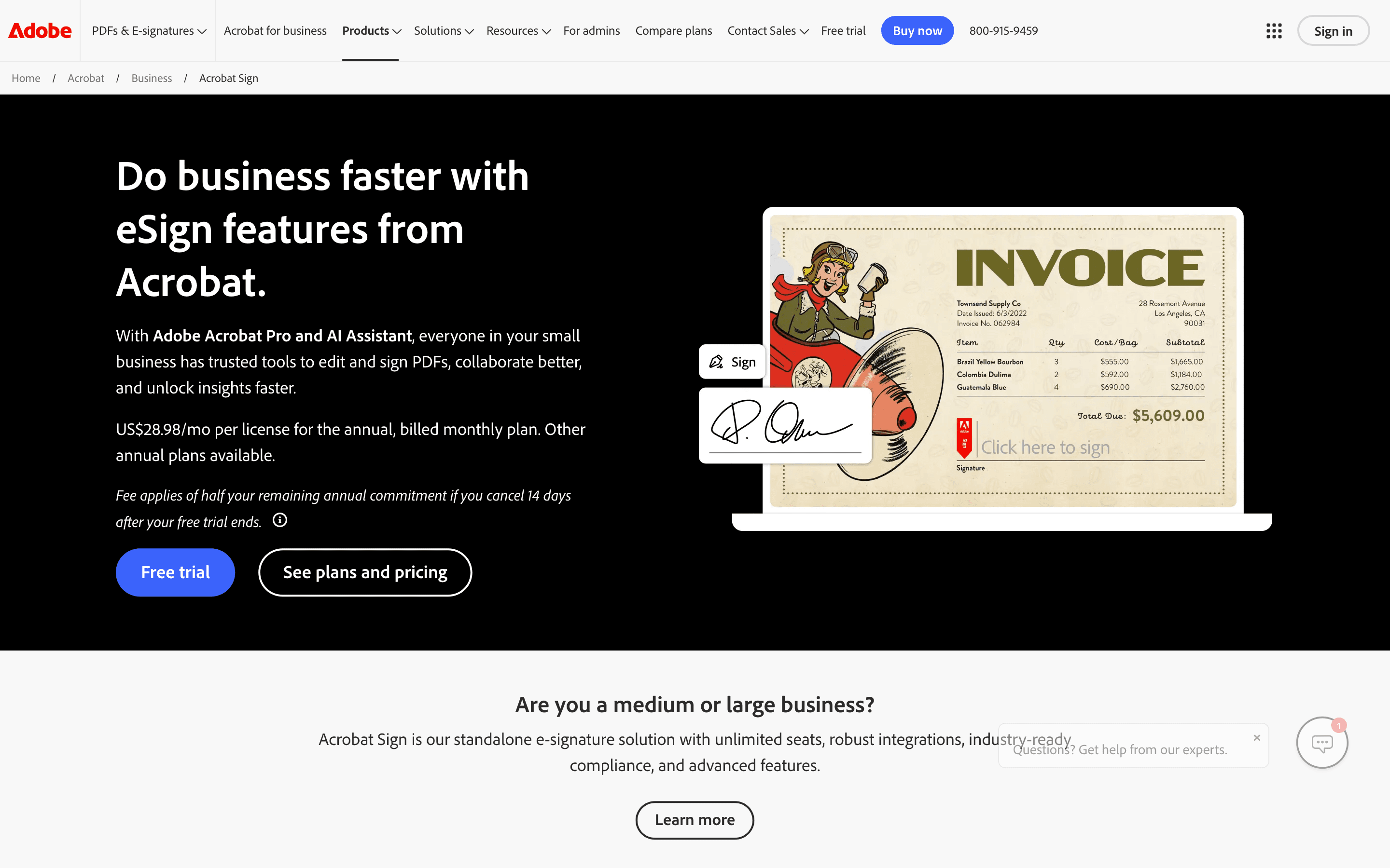 Adobe Acrobat Sign homepage