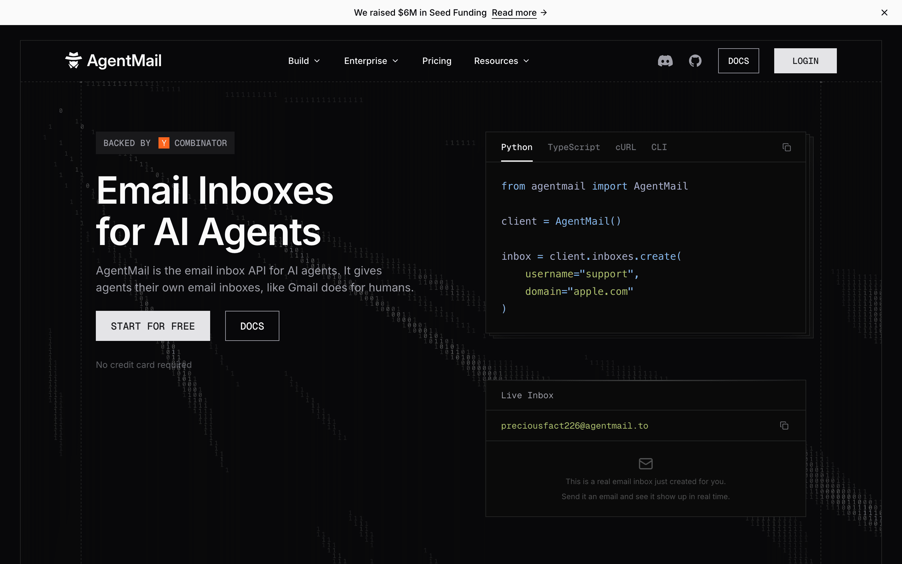 AgentMail homepage