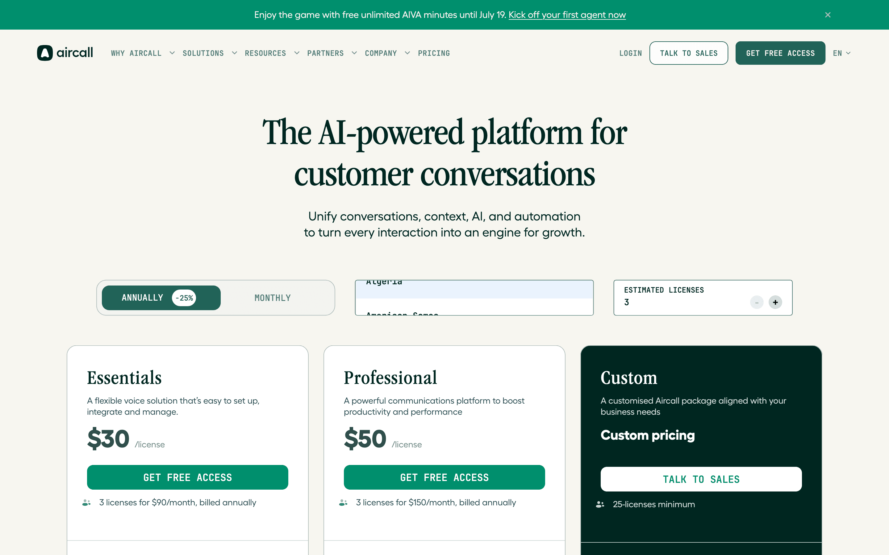 Aircall pricing