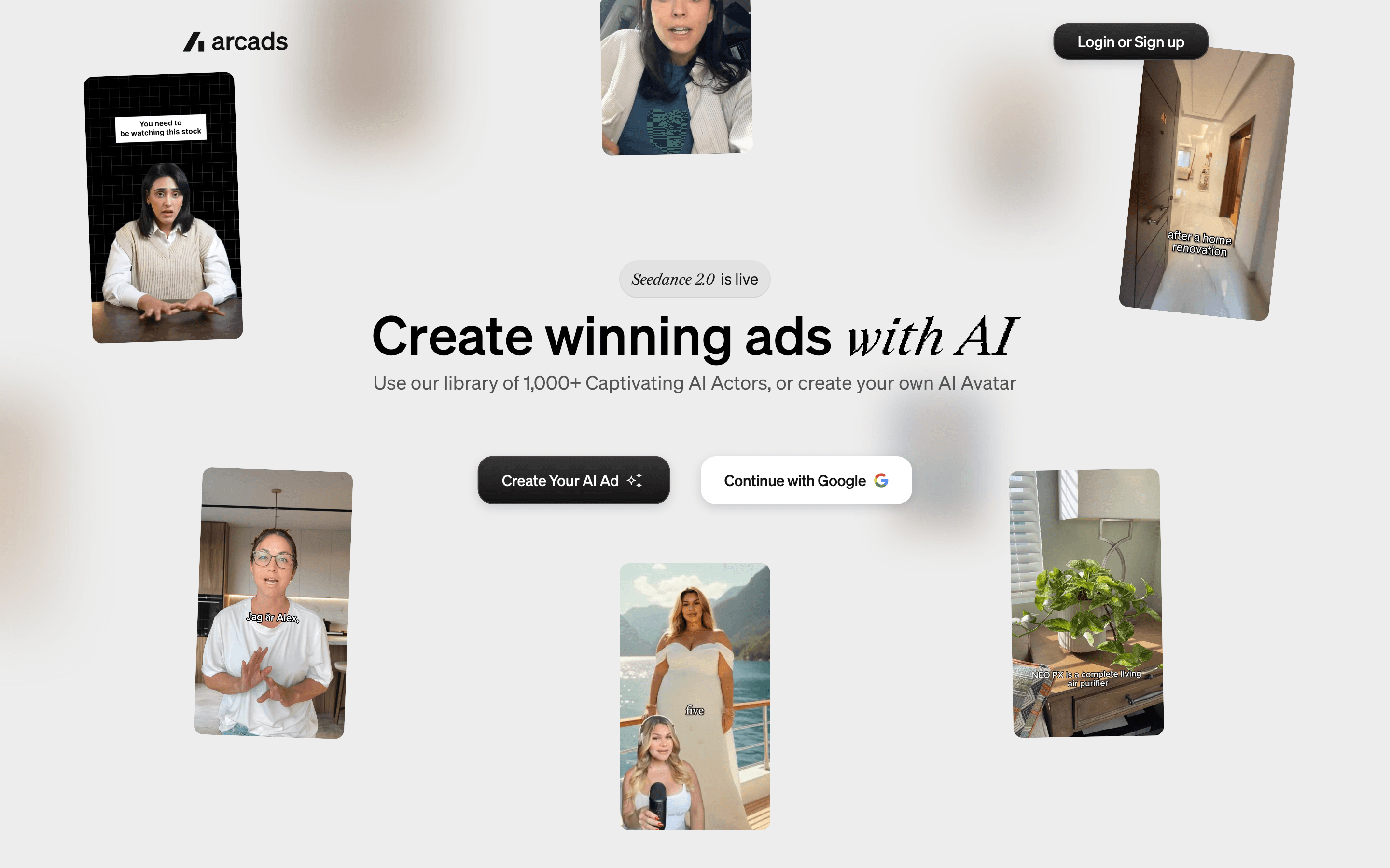 Arcads homepage