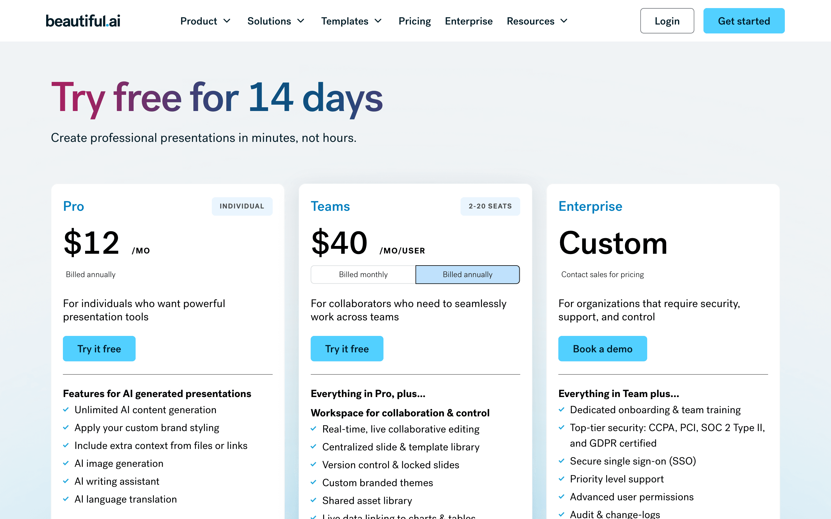 Beautiful.ai pricing