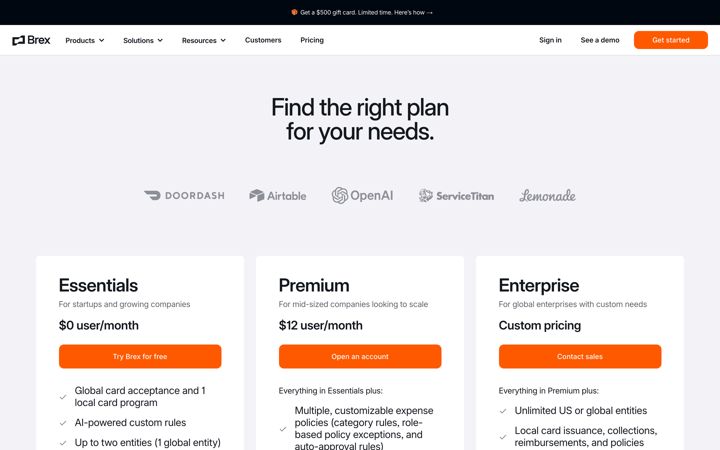 Brex pricing