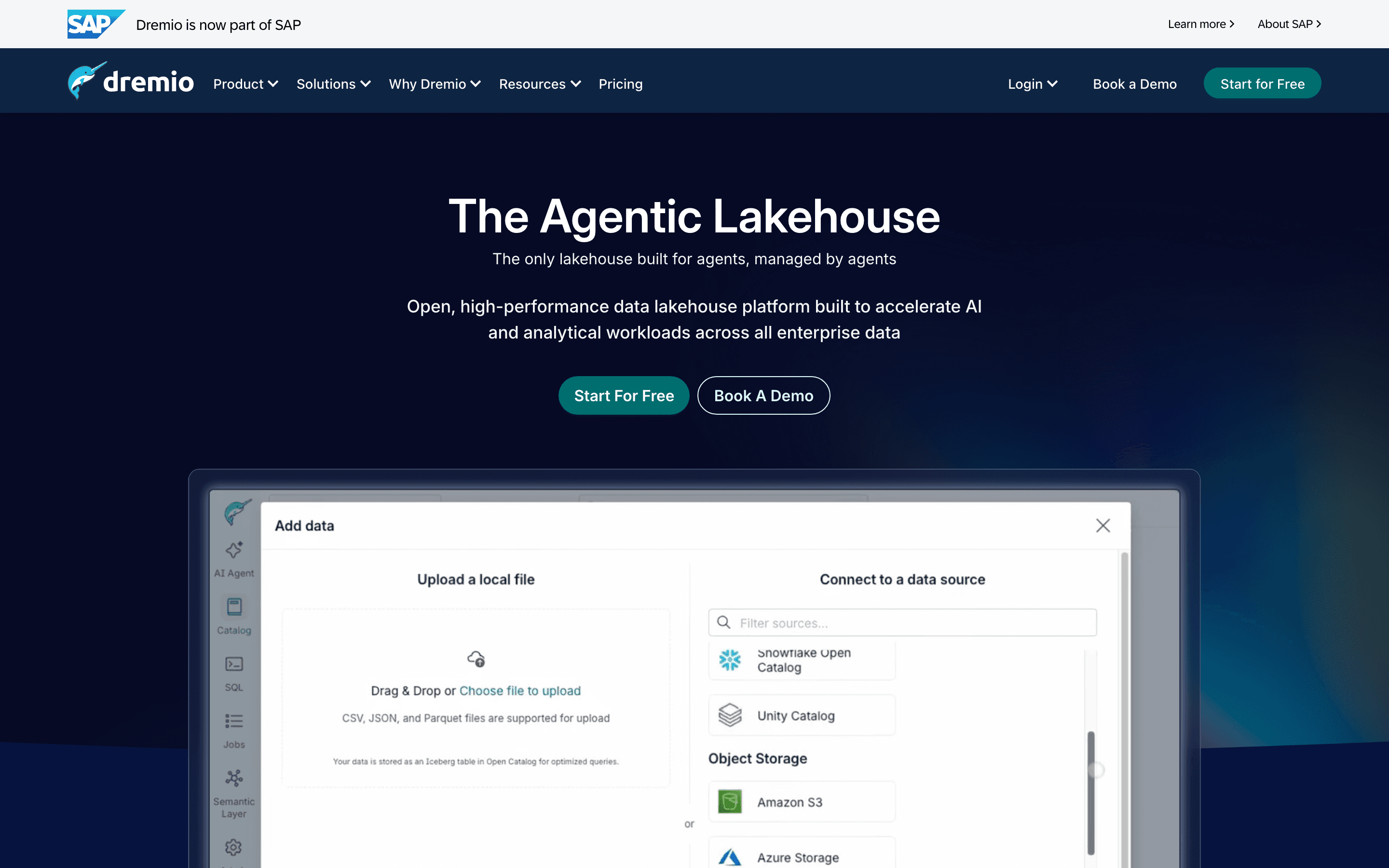 Dremio homepage