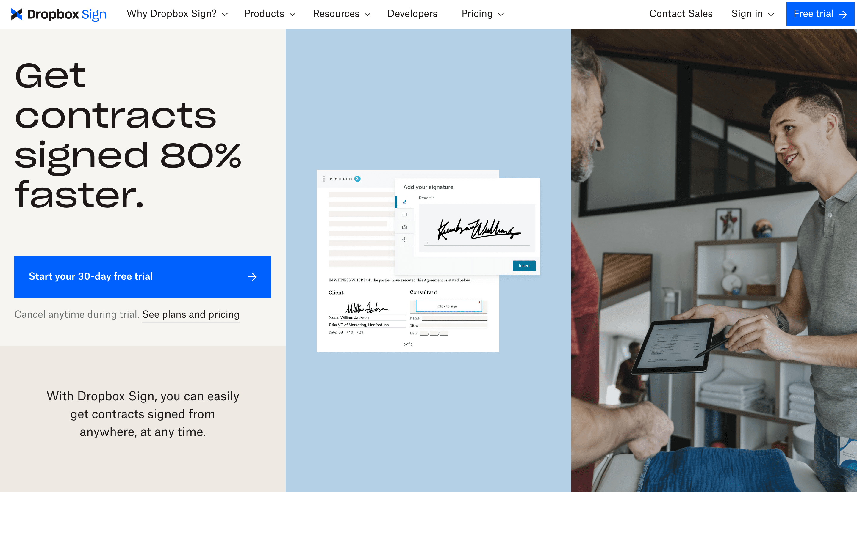 Dropbox Sign homepage