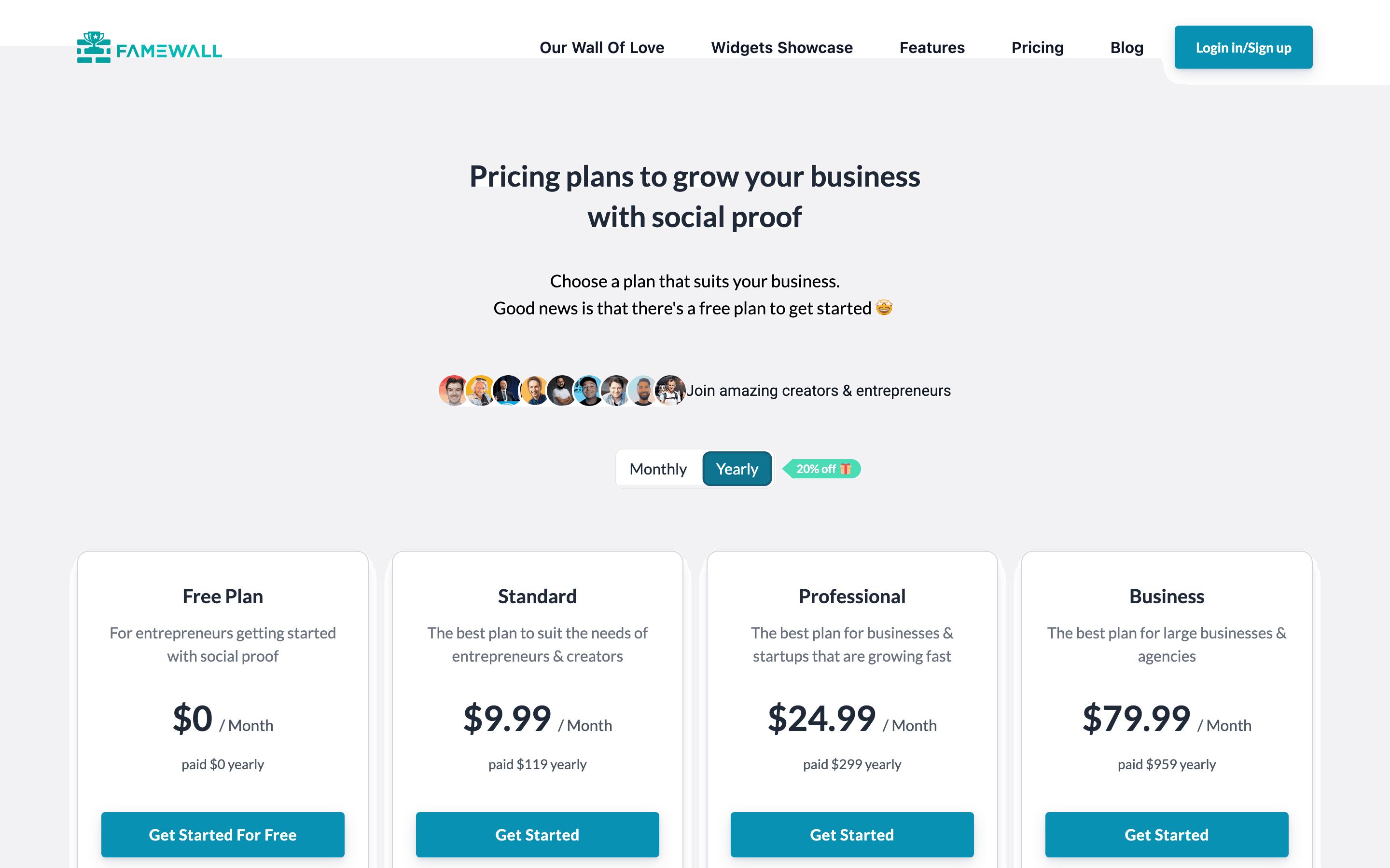 Famewall pricing
