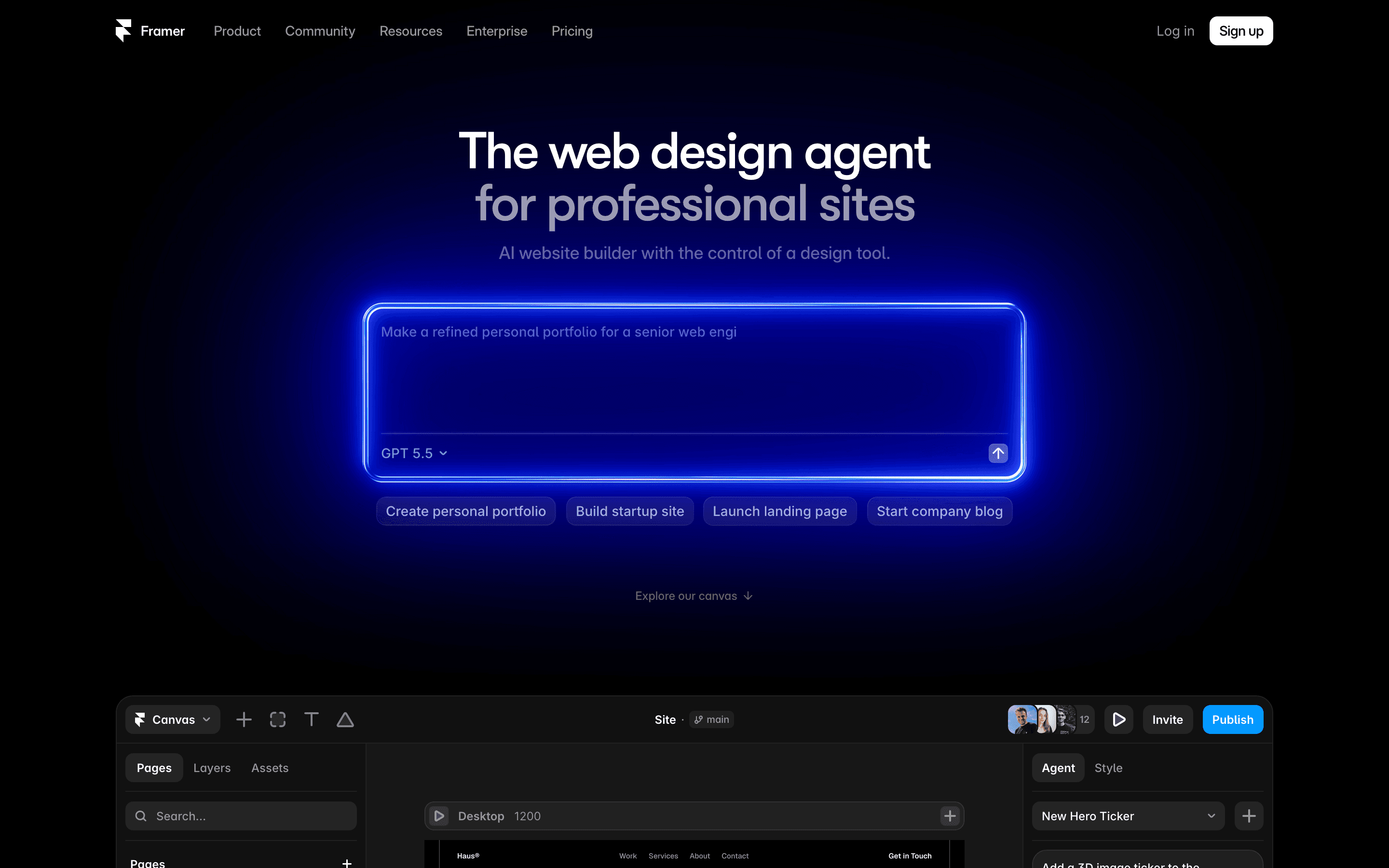 Framer homepage