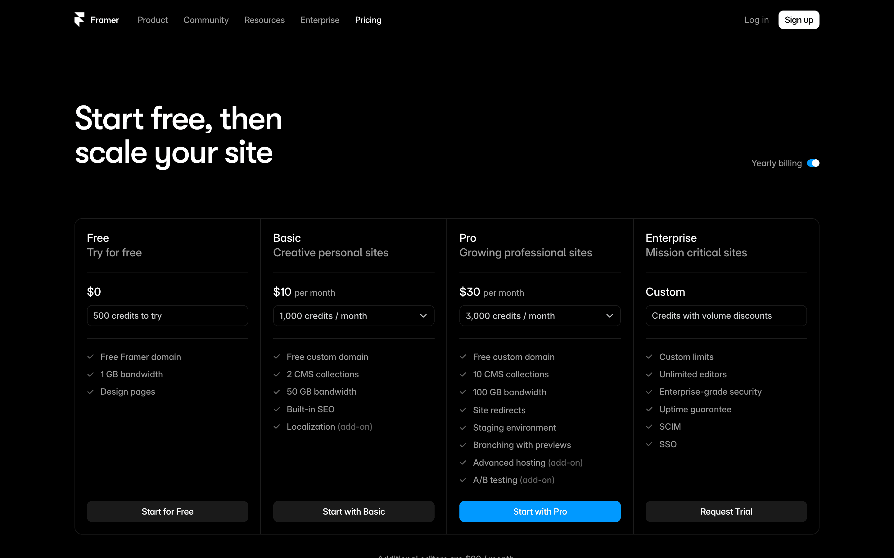 Framer pricing