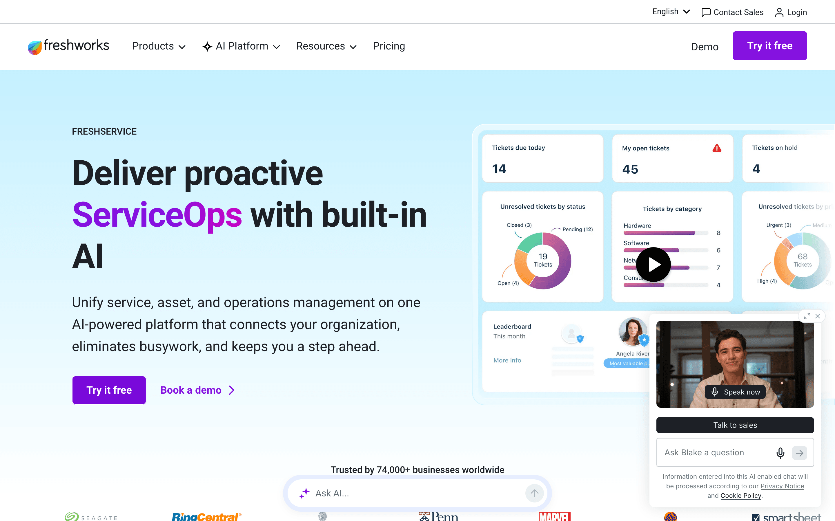 Freshservice homepage